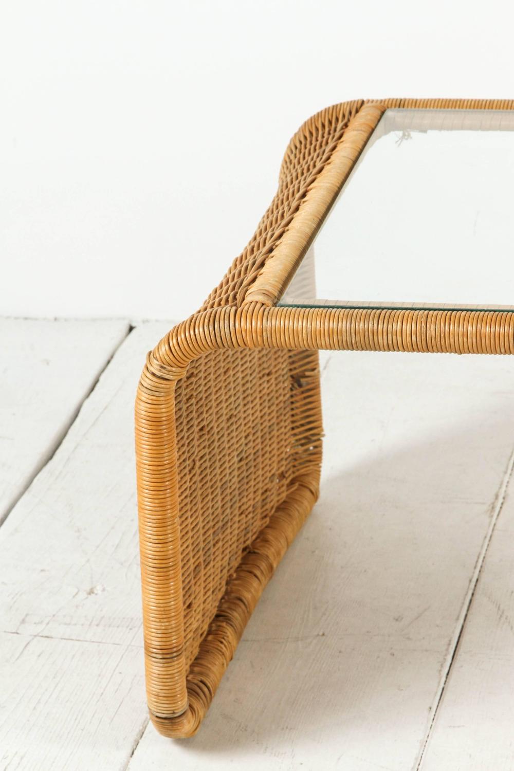 Rattan And Glass Waterfall Coffee Table For Sale At 1stdibs