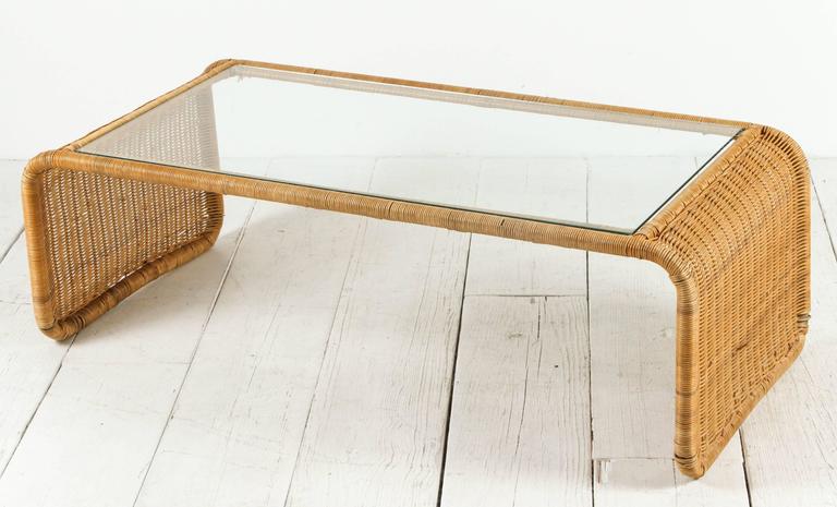 Rattan And Glass Waterfall Coffee Table At 1stdibs