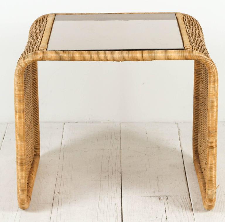 Vintage Rattan and Glass Waterfall Side Table at 1stDibs rattan