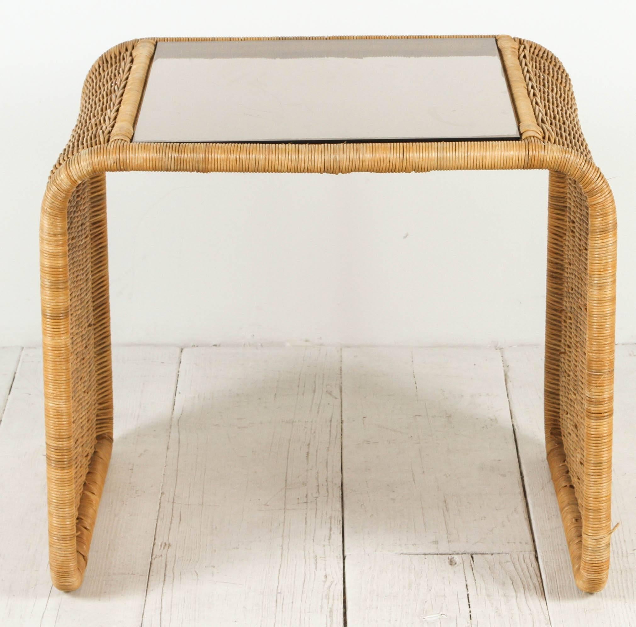 20th Century Vintage Rattan and Glass Waterfall Side Table