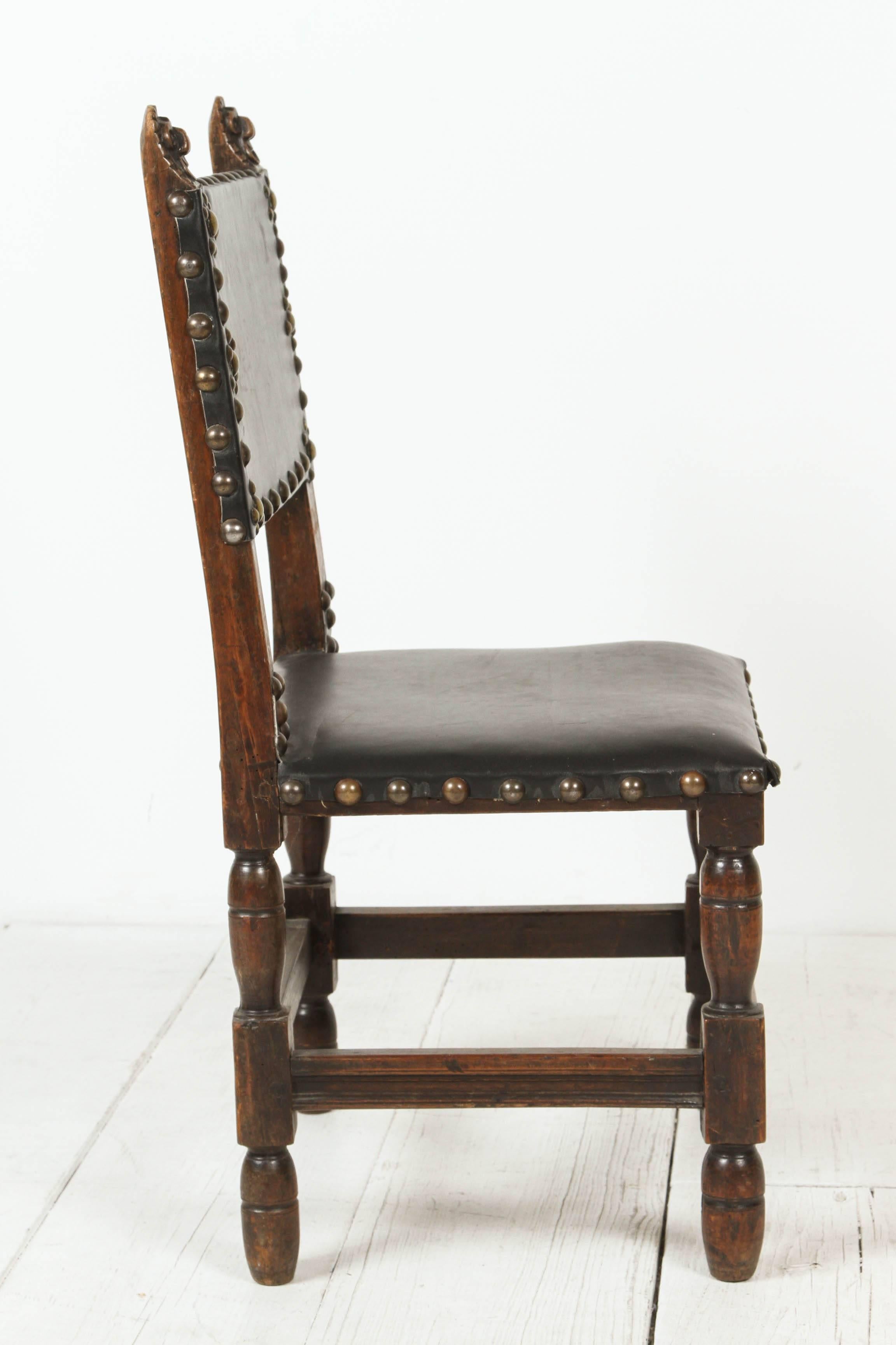 Spanish Colonial Spanish Leather Embellished Side Chair