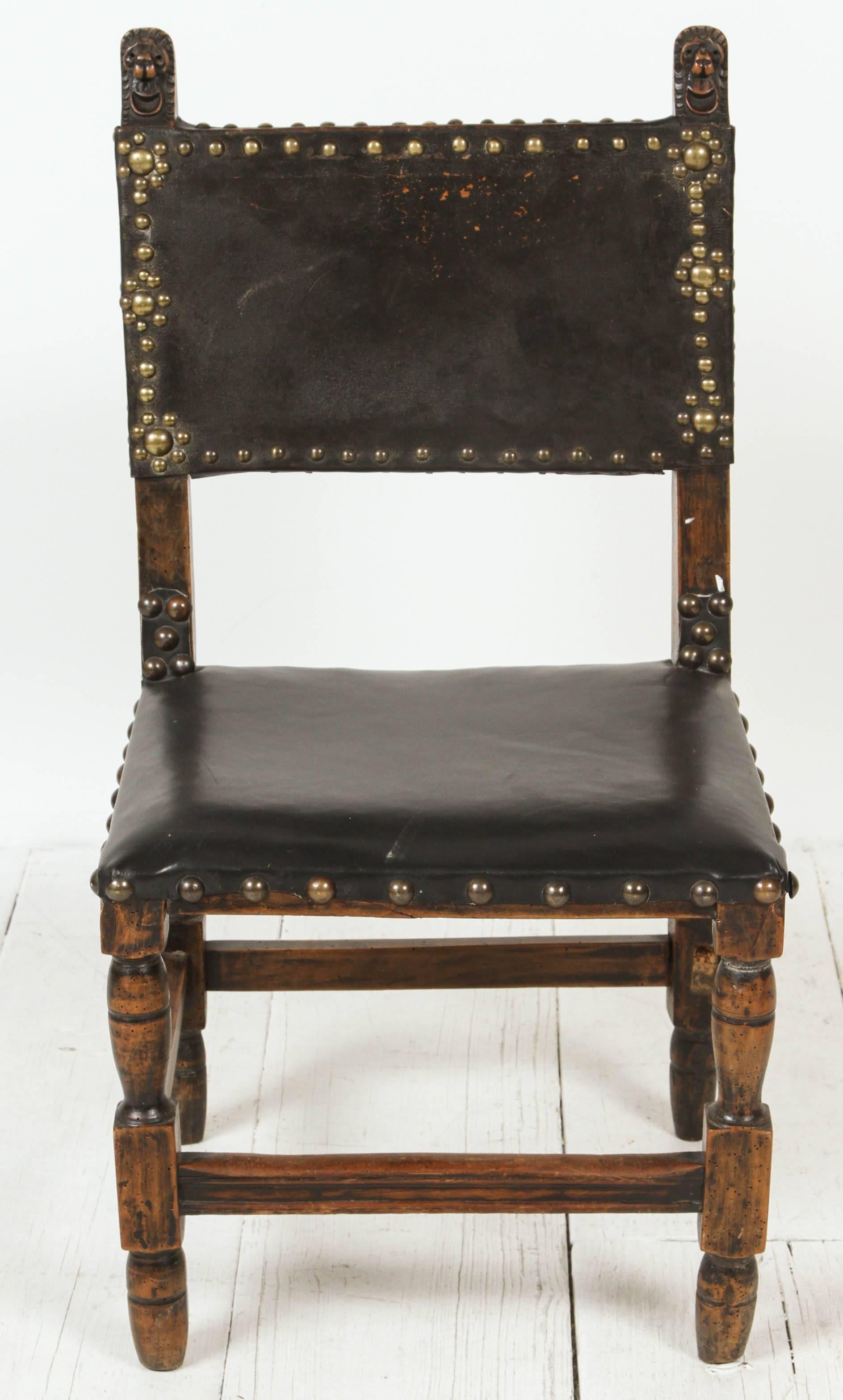Spanish Leather Embellished Side Chair In Excellent Condition In Los Angeles, CA