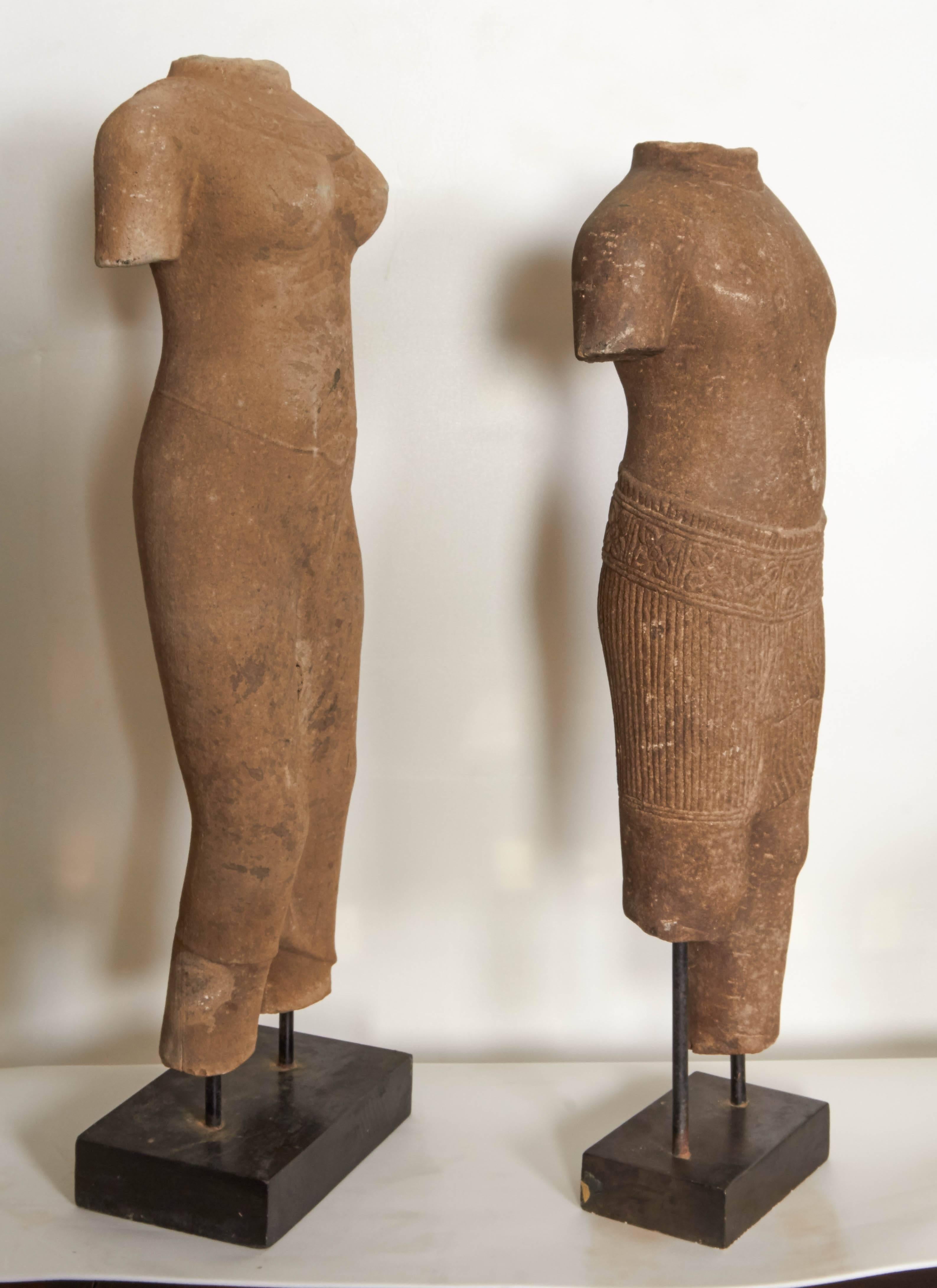 Carved Sandstone Torsos, on Stands In Excellent Condition In New York, NY