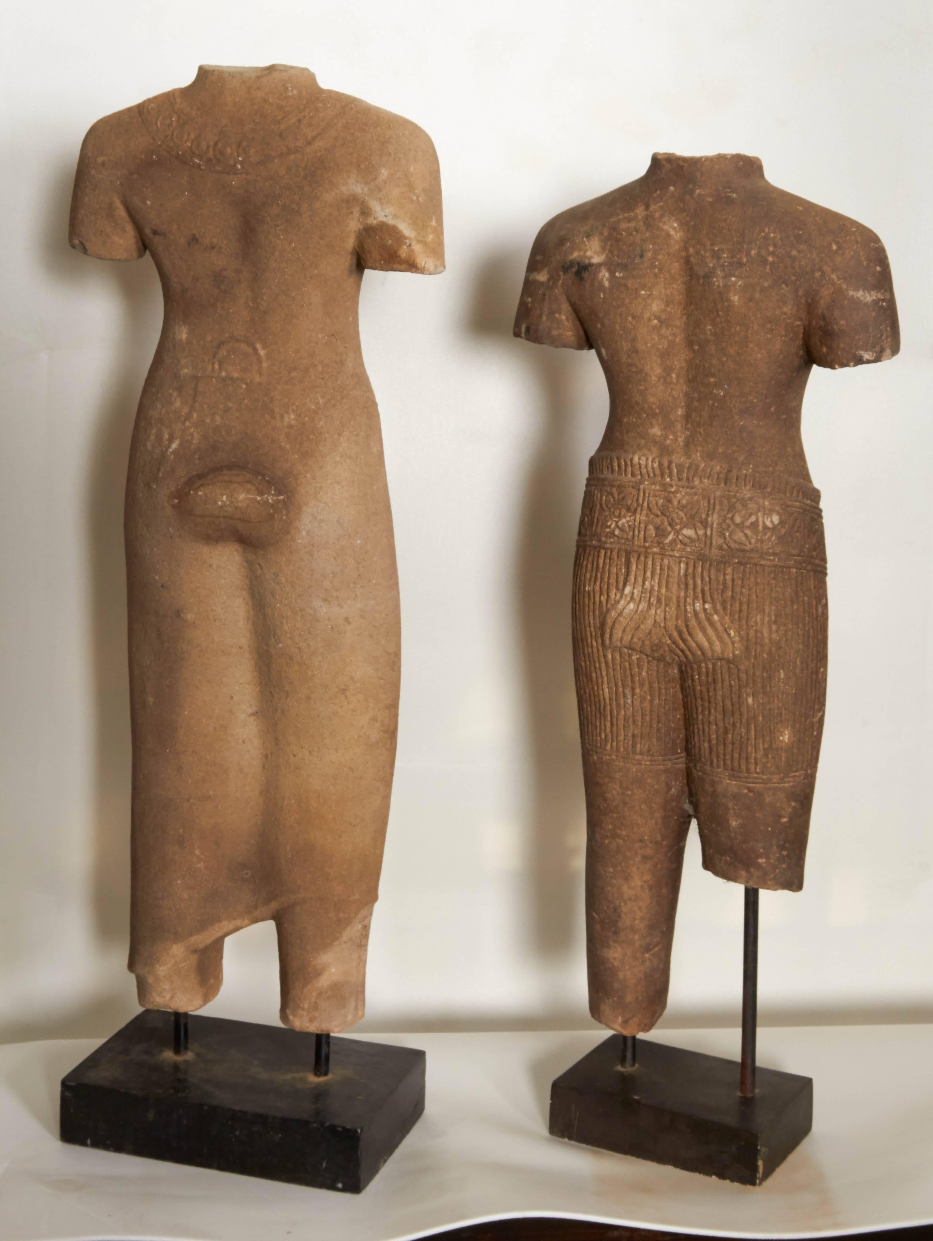 Contemporary Carved Sandstone Torsos, on Stands