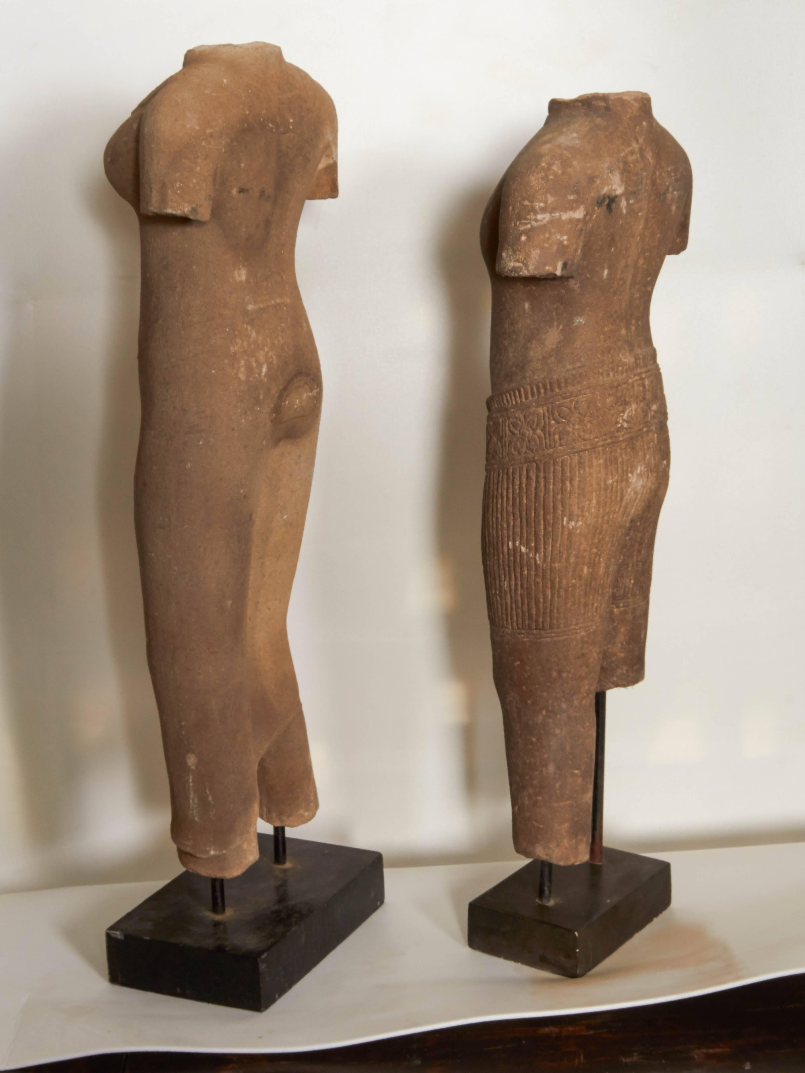 Carved Sandstone Torsos, on Stands 1