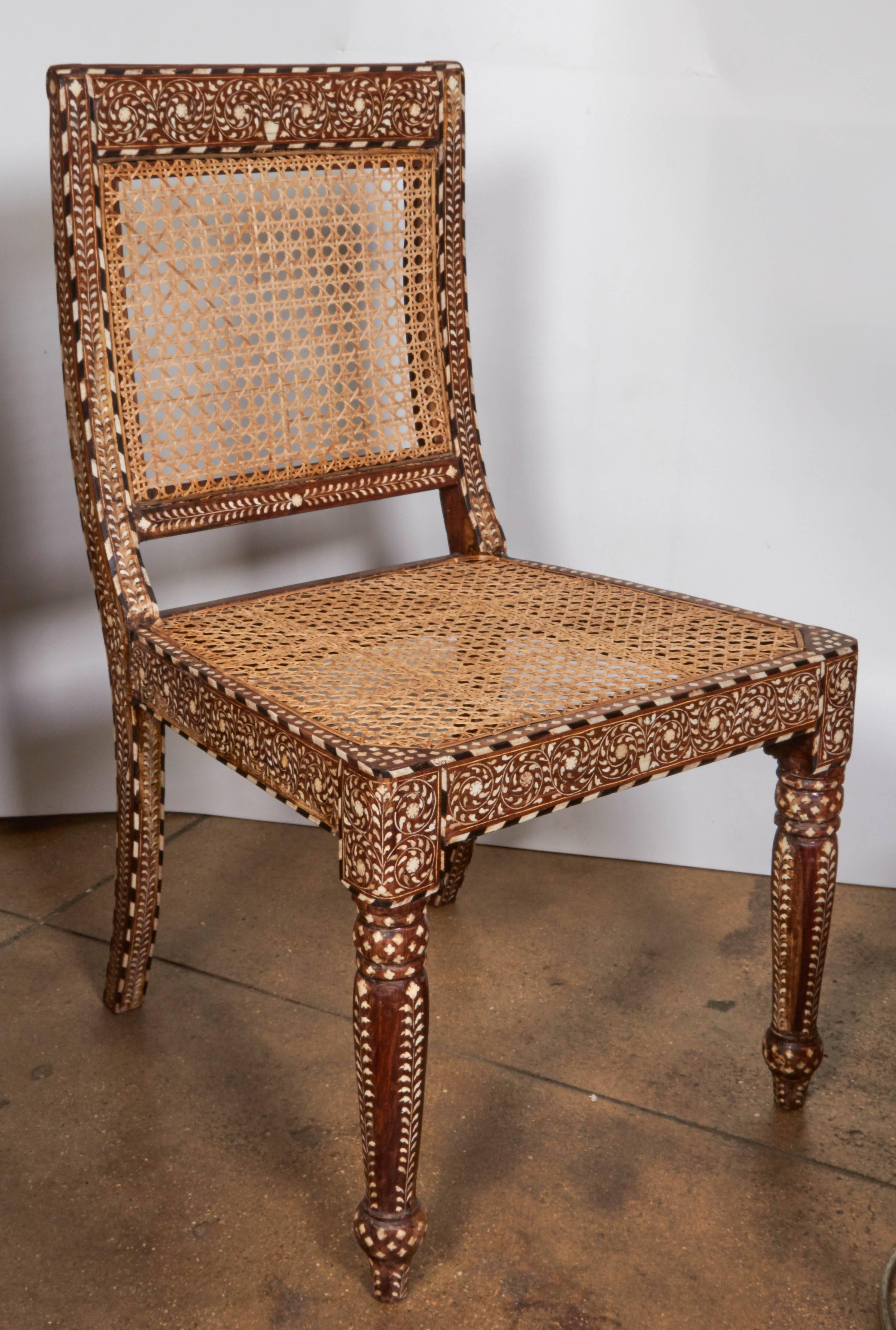 Indian Armless Bone Inlaid Chair From India, late 20th Century