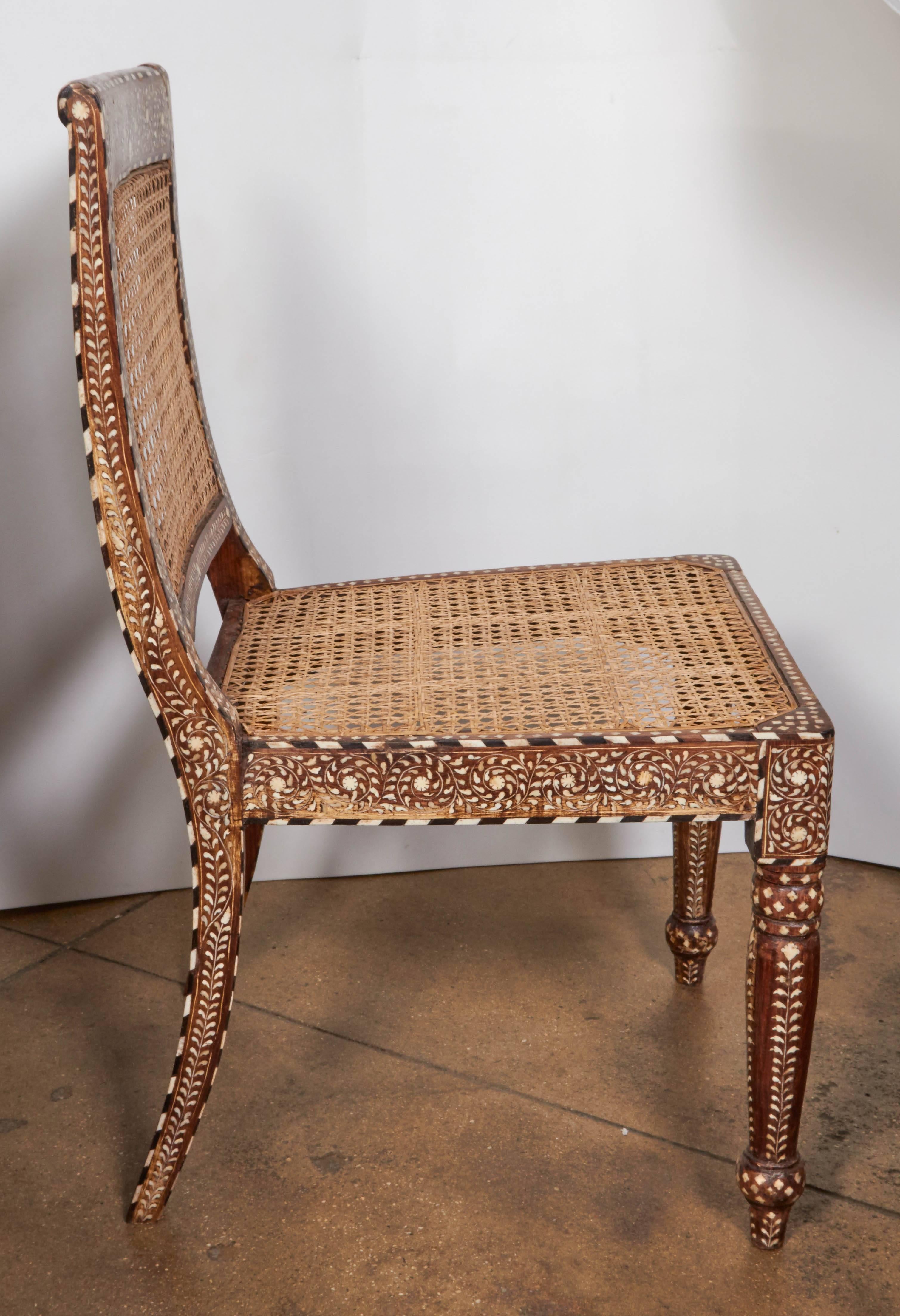 Armless Bone Inlaid Chair From India, late 20th Century In Good Condition In New York, NY