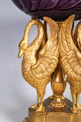 Russian Ormolu and Amethyst Glass Swan Centerpiece, Atb Imperial Russian Glass