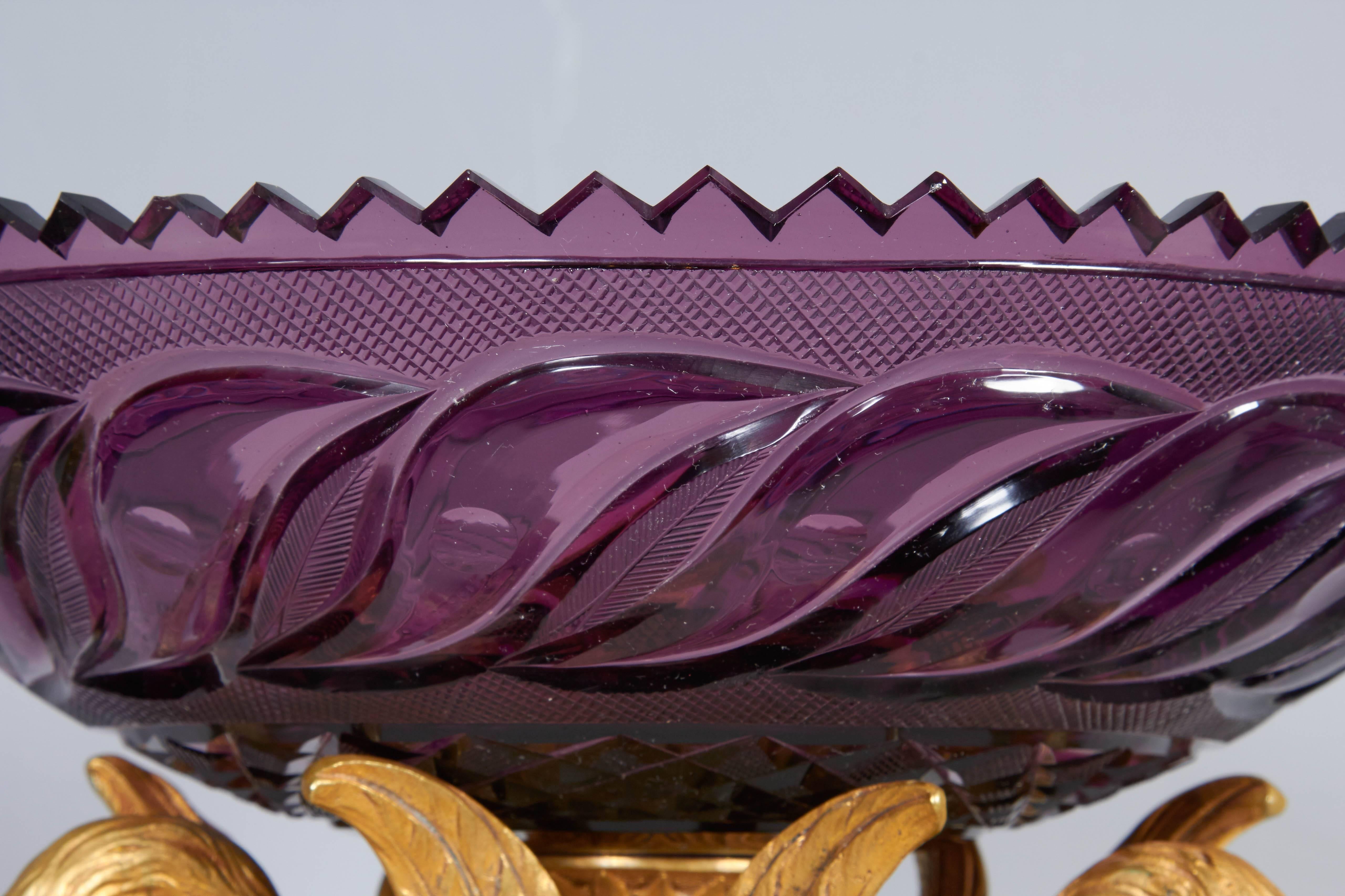 Gilt Russian Ormolu and Amethyst Glass Swan Centerpiece, Atb Imperial Russian Glass