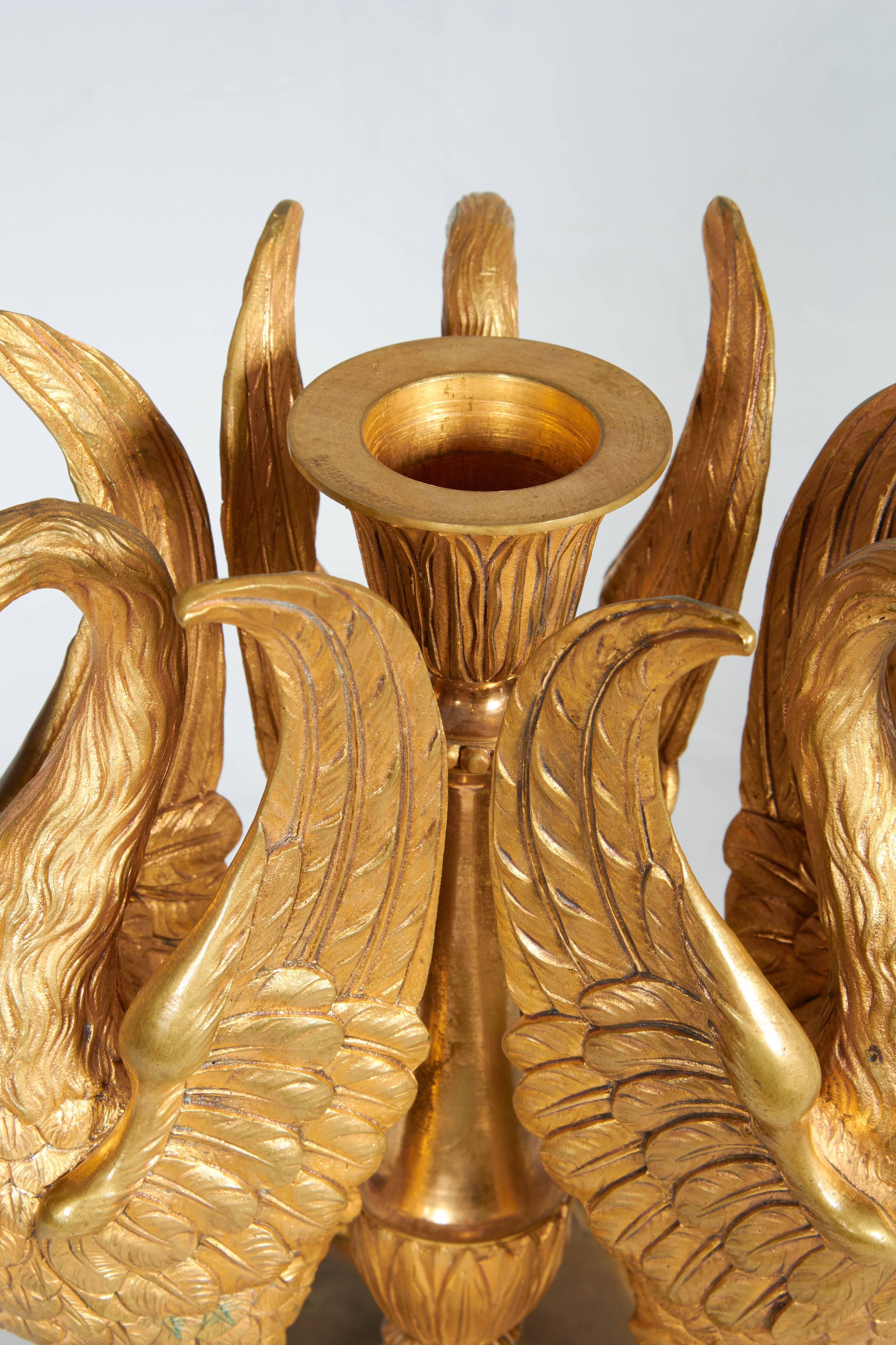 Bronze Russian Ormolu and Amethyst Glass Swan Centerpiece, Atb Imperial Russian Glass