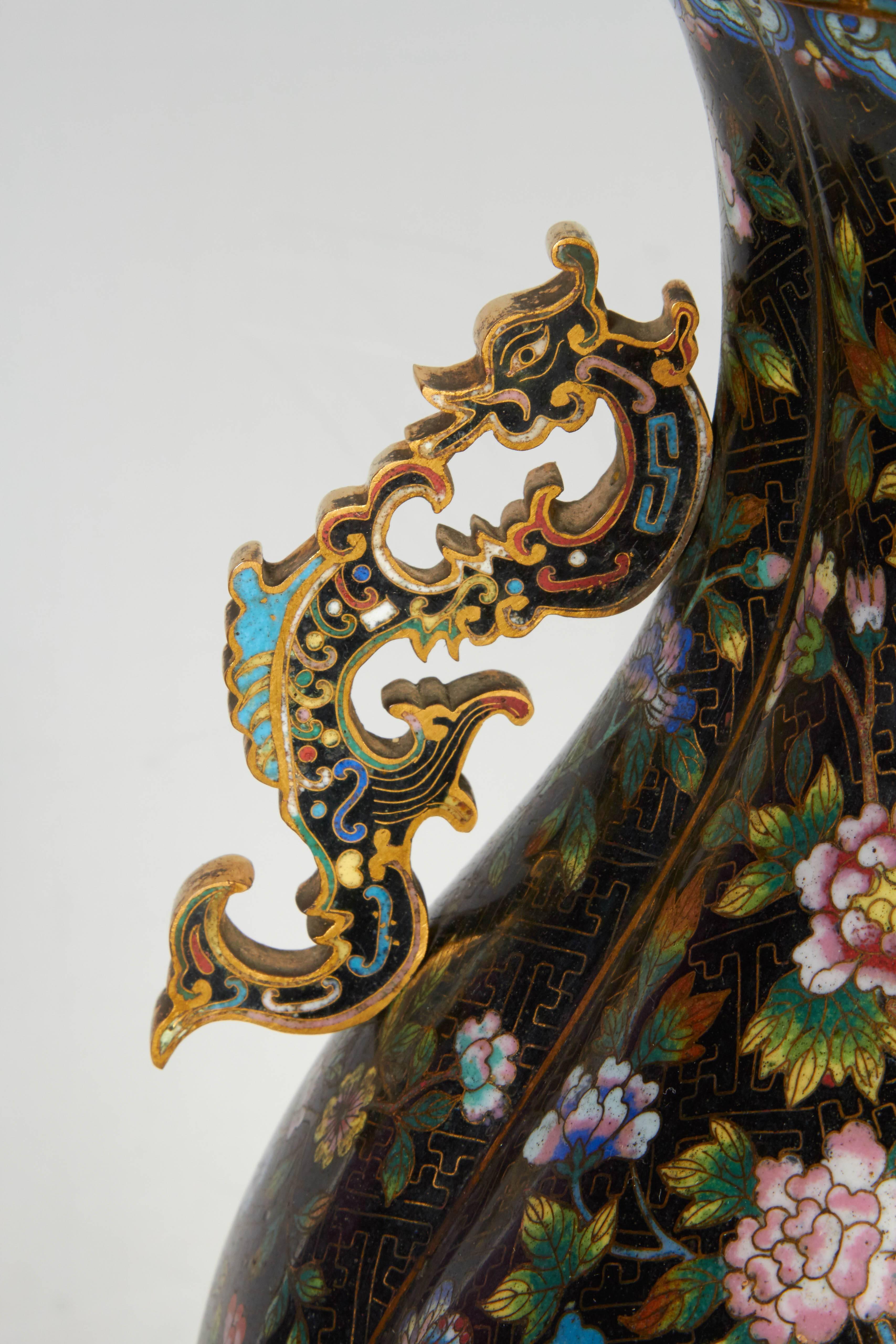 Mid-19th Century Pair of Chinese Cloisonné and French Barbedienne Attributed Bronze-Mounted Vases