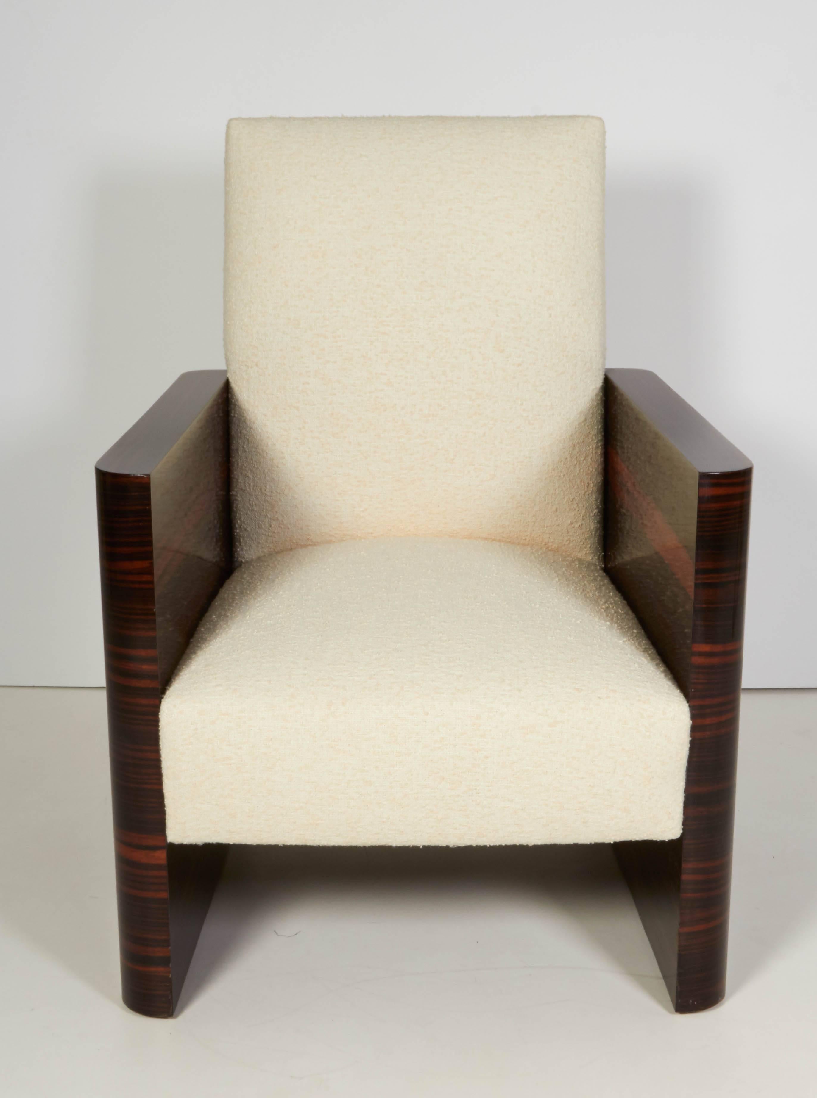 Mid-20th Century Pair of French Art Deco Macassar Wood Armchairs For Sale