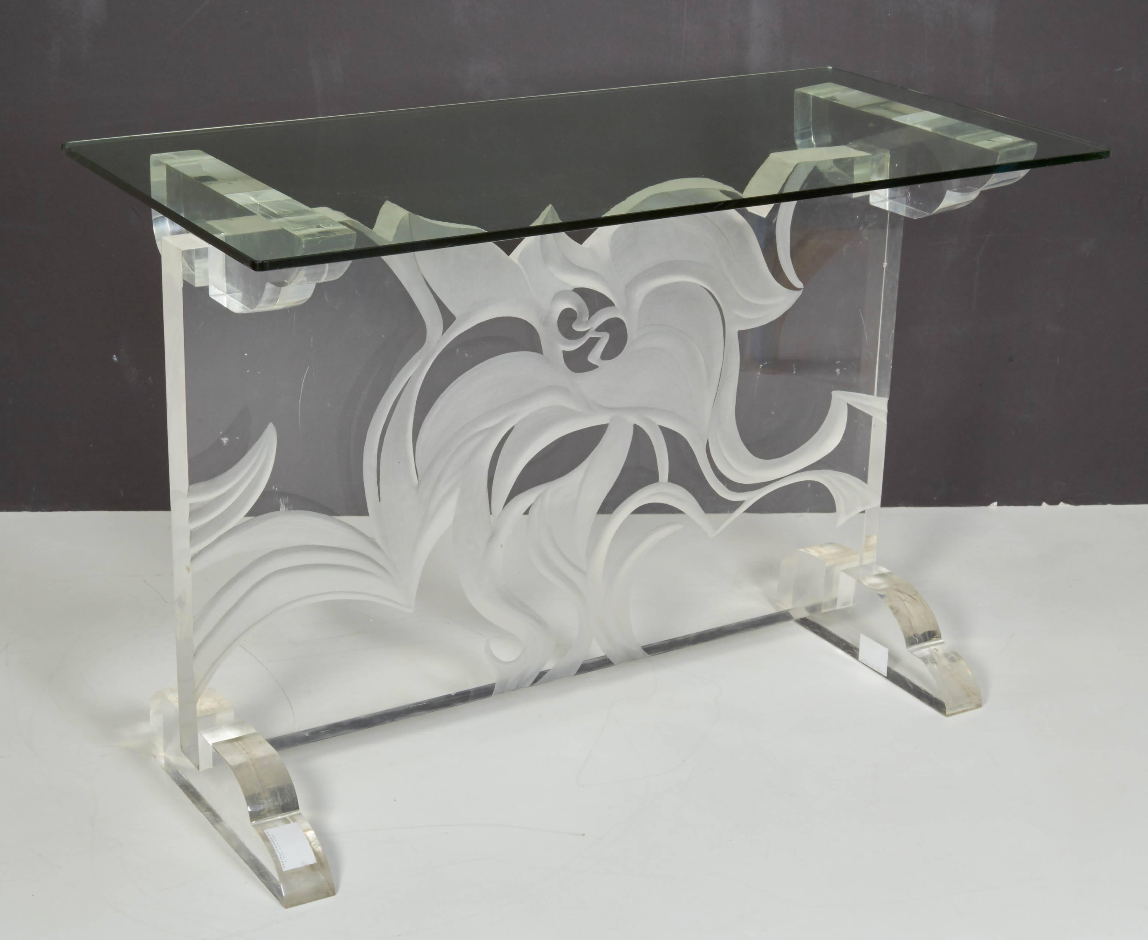 Italian Lucite and Glass Top Console For Sale 1