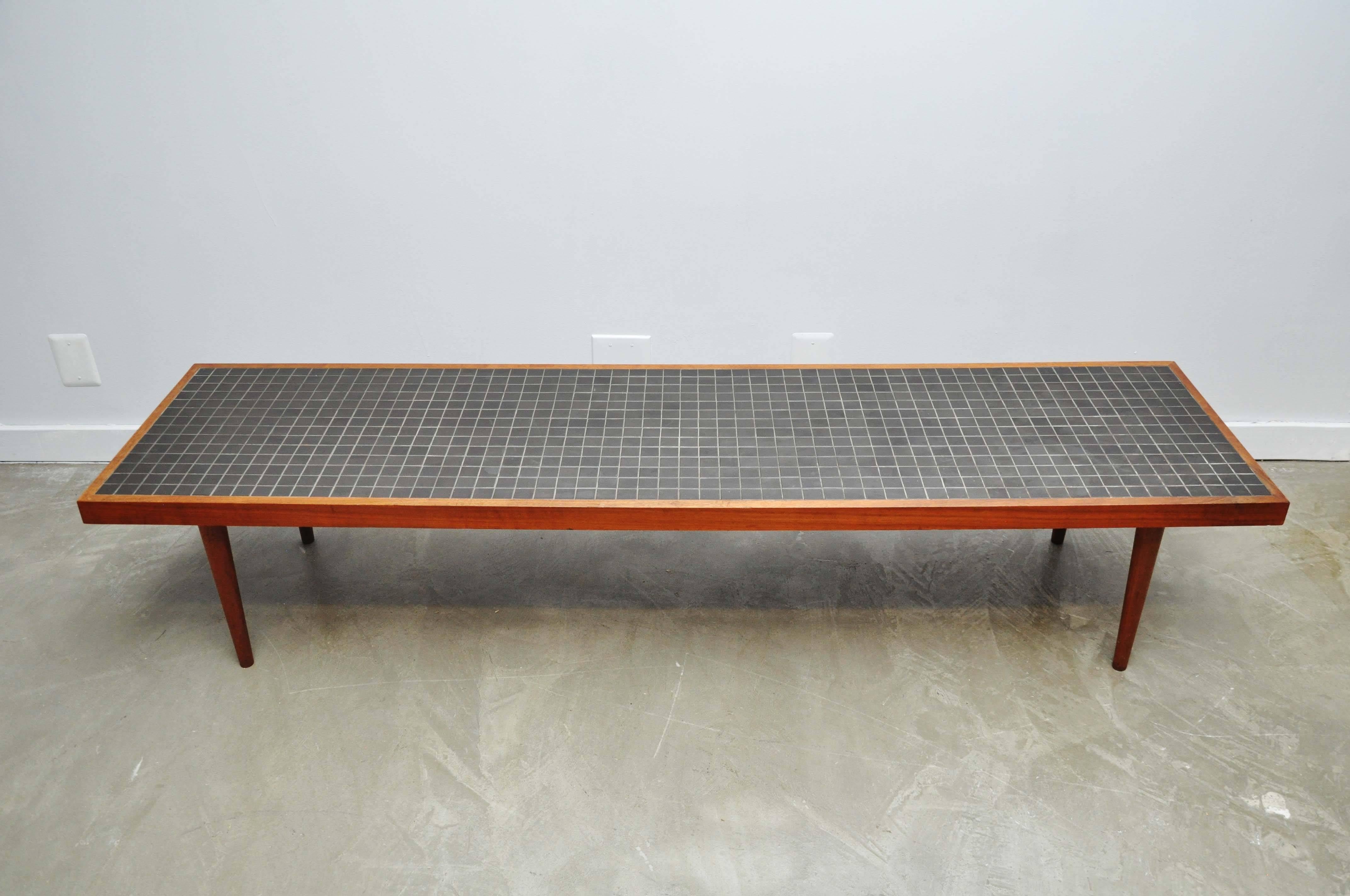 Rare walnut coffee table with ceramic tiles by Gordon and Jane Martz for Marshall Studios, circa 1960.
 