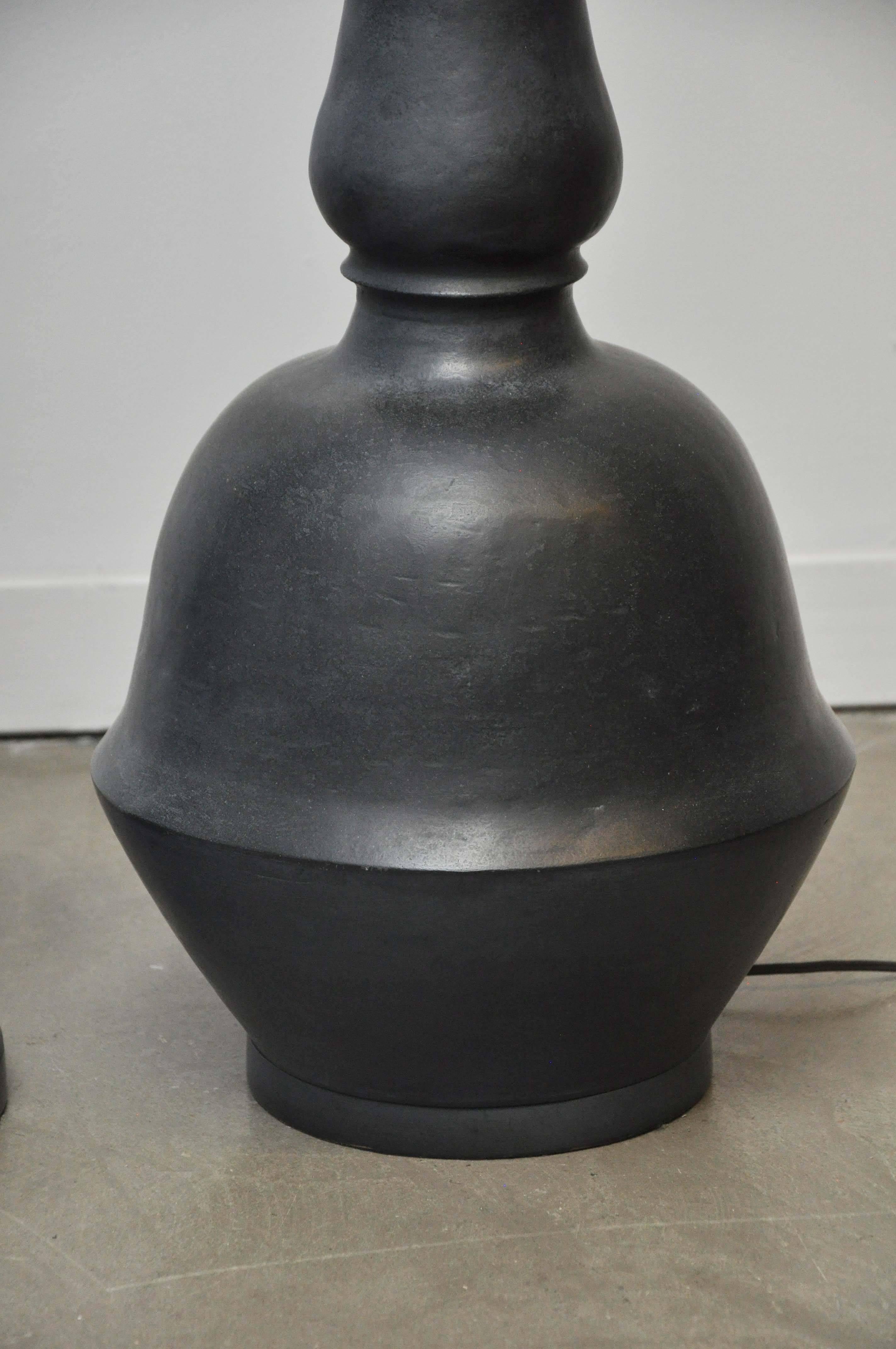 Mid-Century Modern Large Scale Matte Black Pottery Lamps