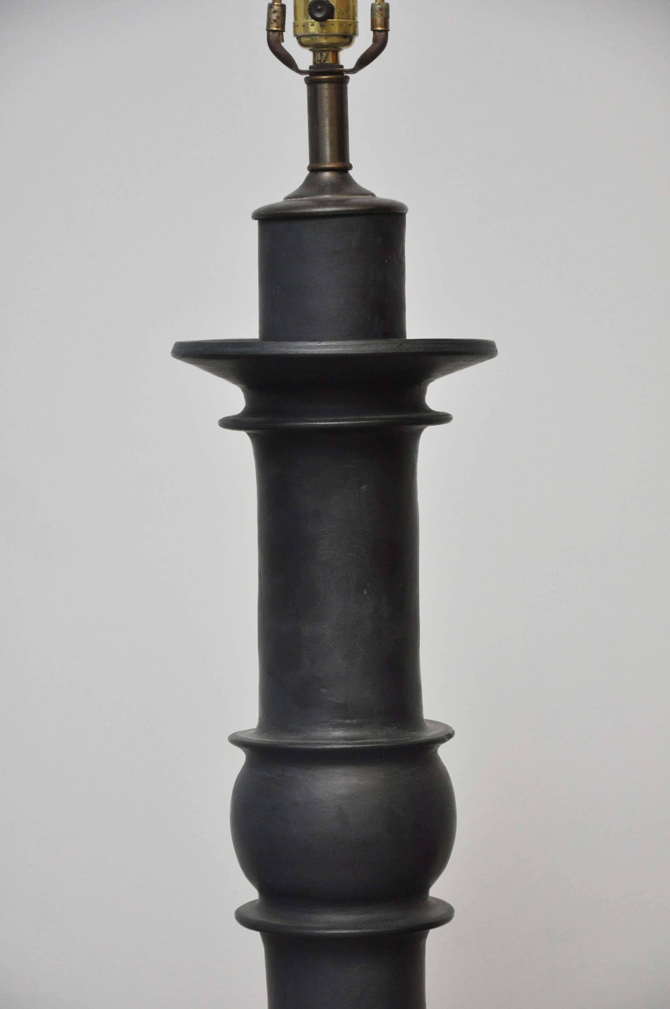 American Large Scale Matte Black Pottery Lamps