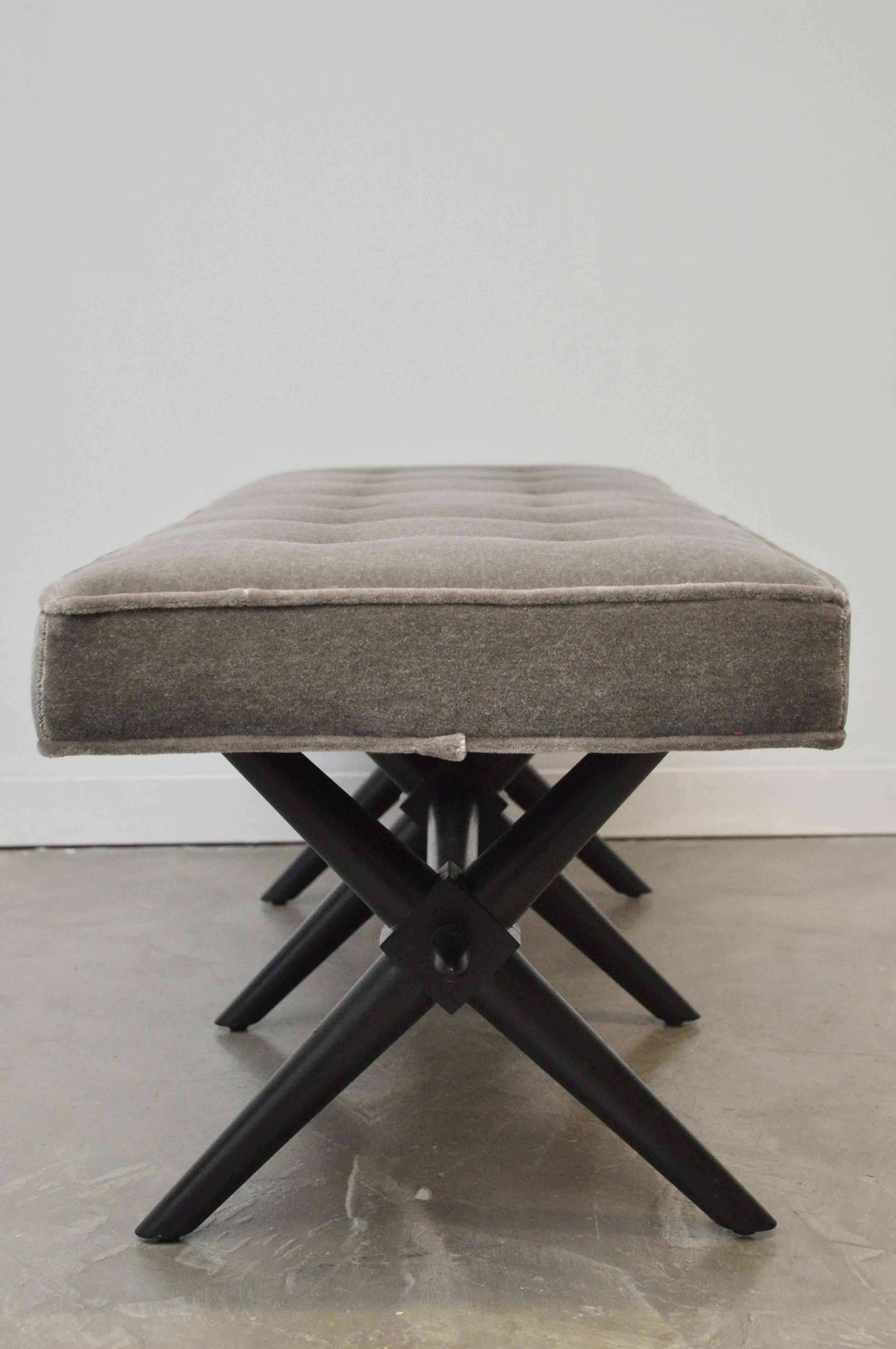 Mohair T.H. Robsjohn-Gibbings Triple X-Base Bench