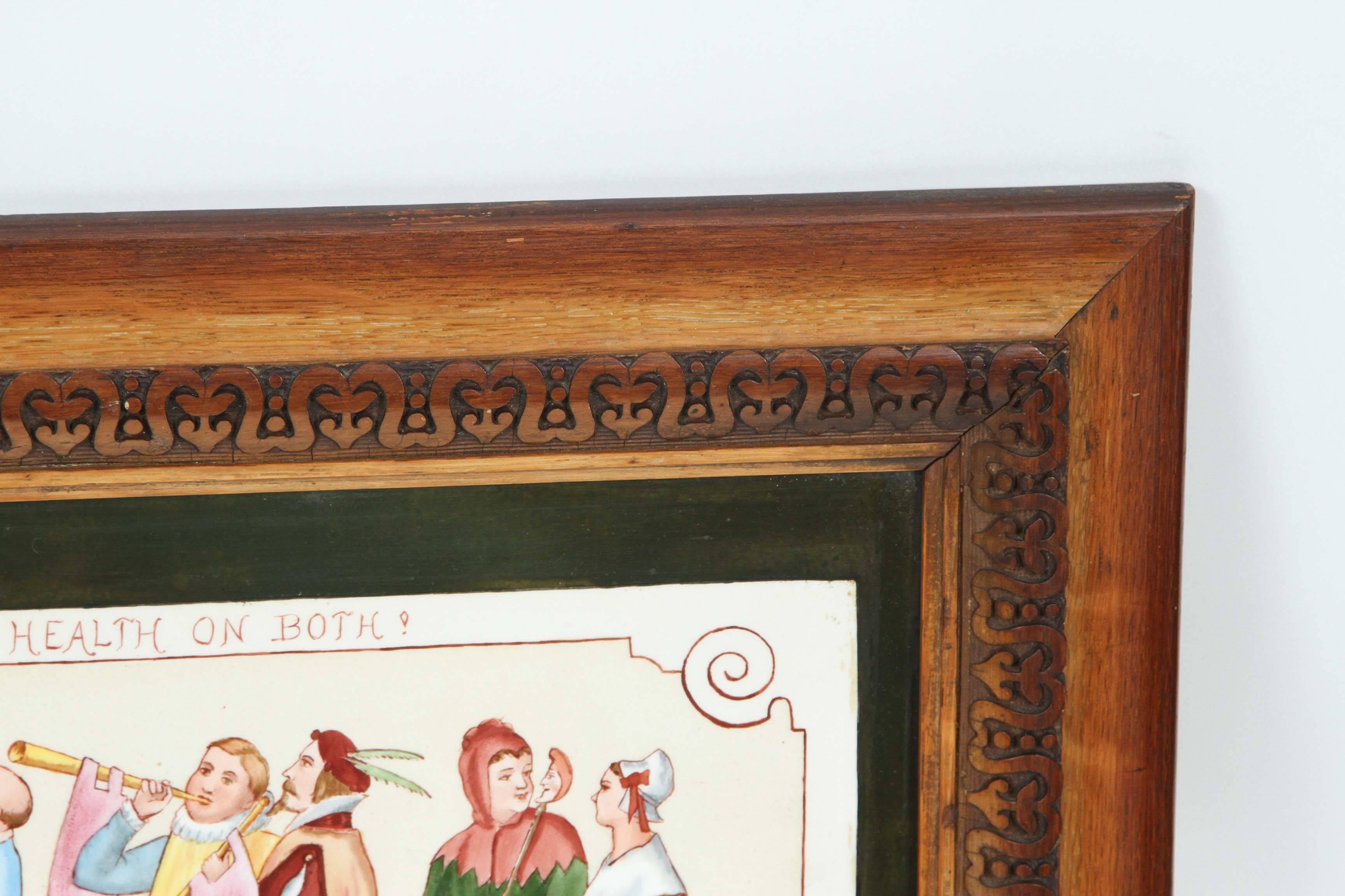 Vintage tile painting with carved wood frame inspired by Shakespeare's Macbeth. 

Quote reads:
