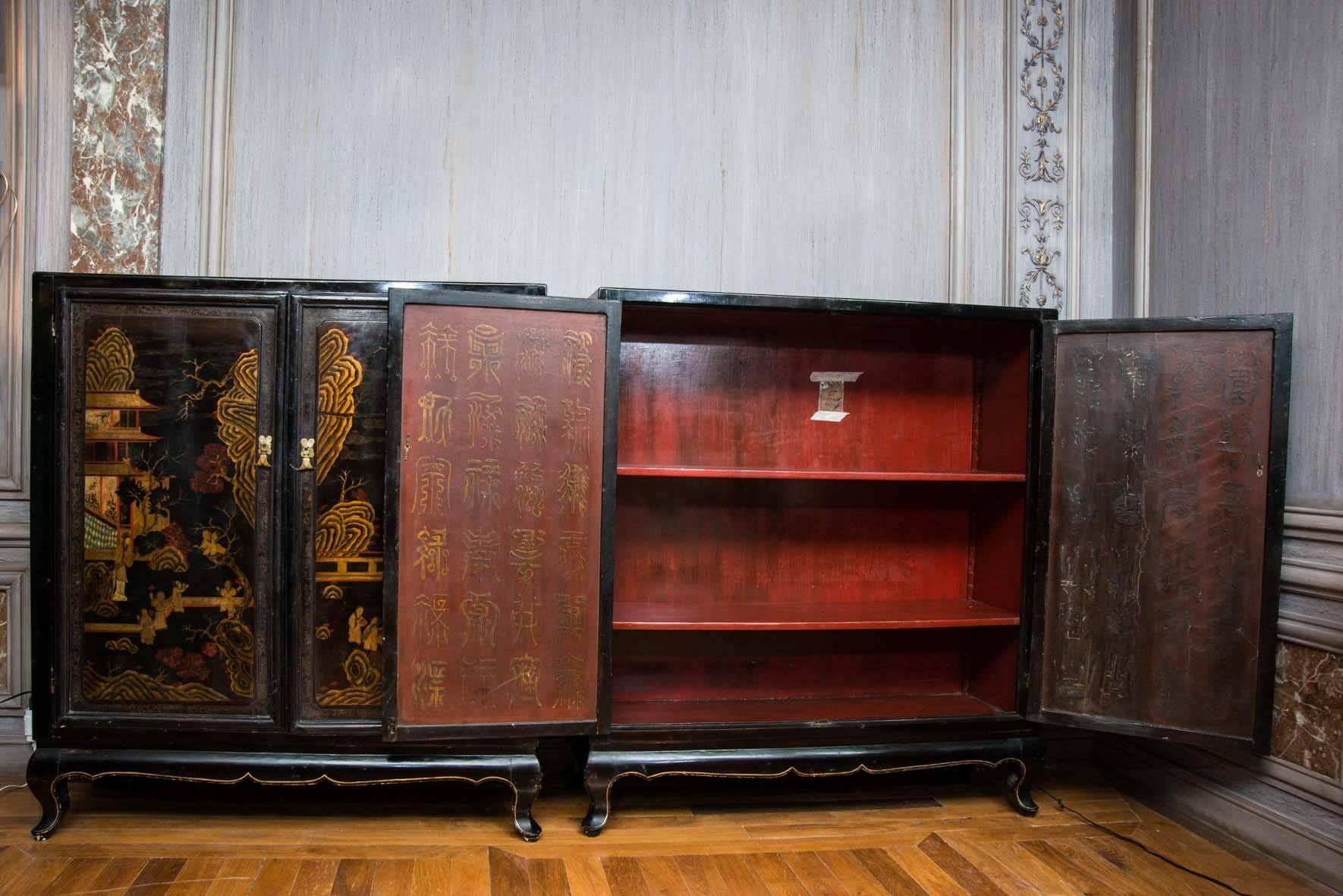 Lacquer Elegant Pair of Chinese Cabinets
