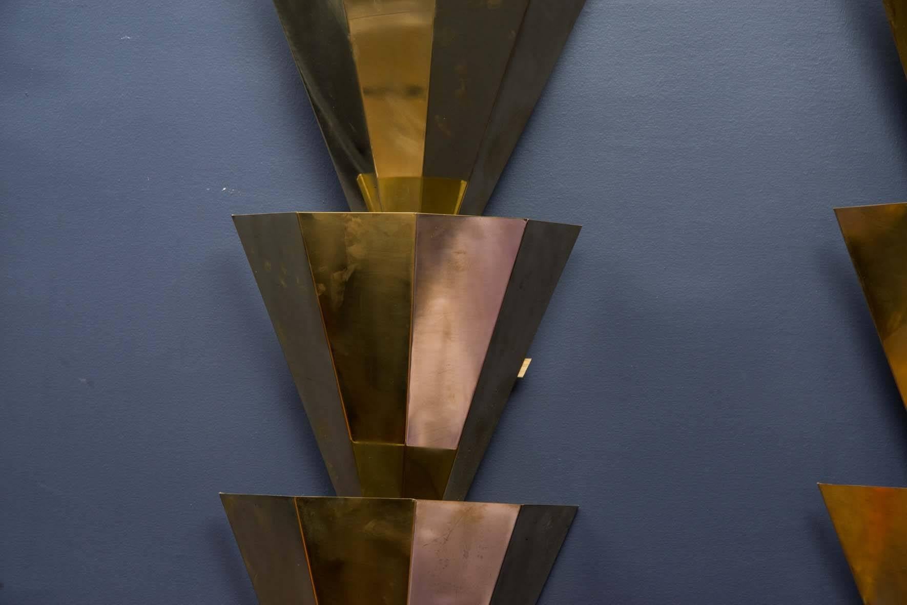 Modern Pair of Long Shape Brass Sconces