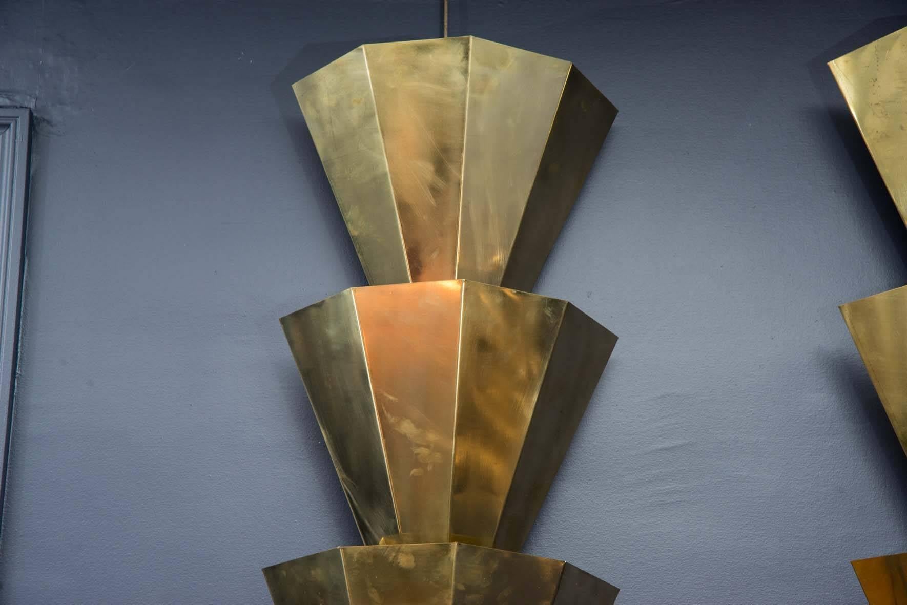 French Pair of Long Shape Brass Sconces