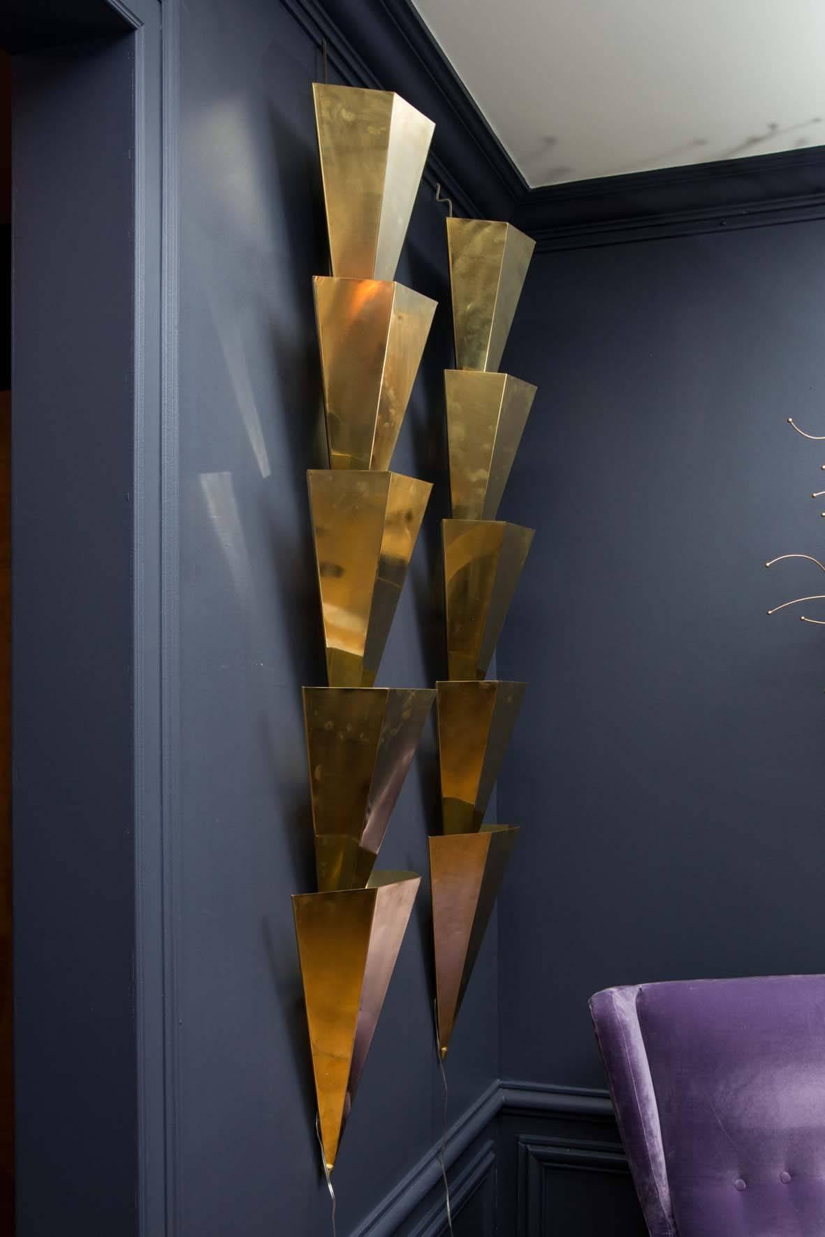 Contemporary Pair of Long Shape Brass Sconces