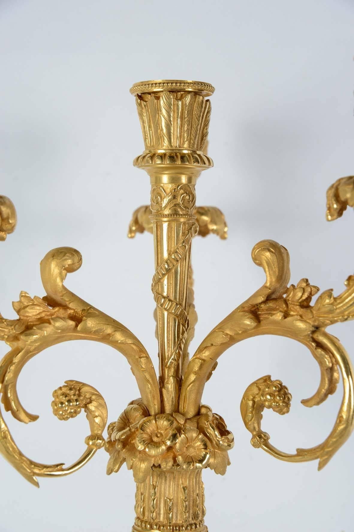 Pair of Gilt Bronze Candelabras In Excellent Condition For Sale In Paris, FR