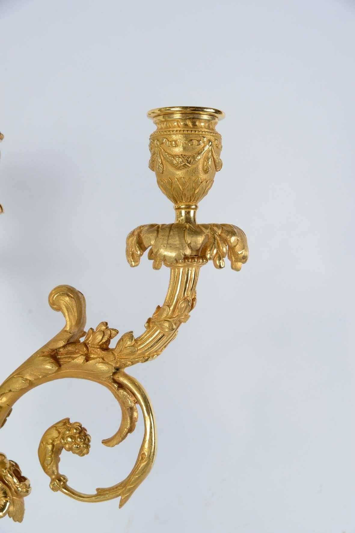 19th Century Pair of Gilt Bronze Candelabras For Sale