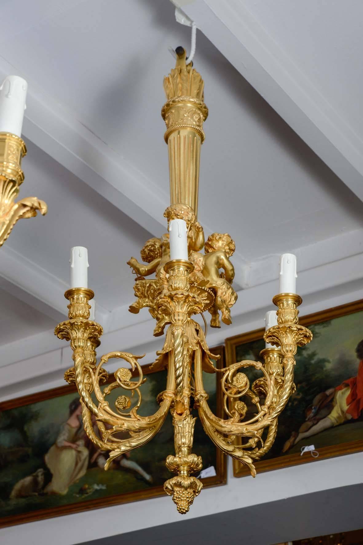 Gilt Bronze Chandelier in the Louis XVI Style For Sale 2