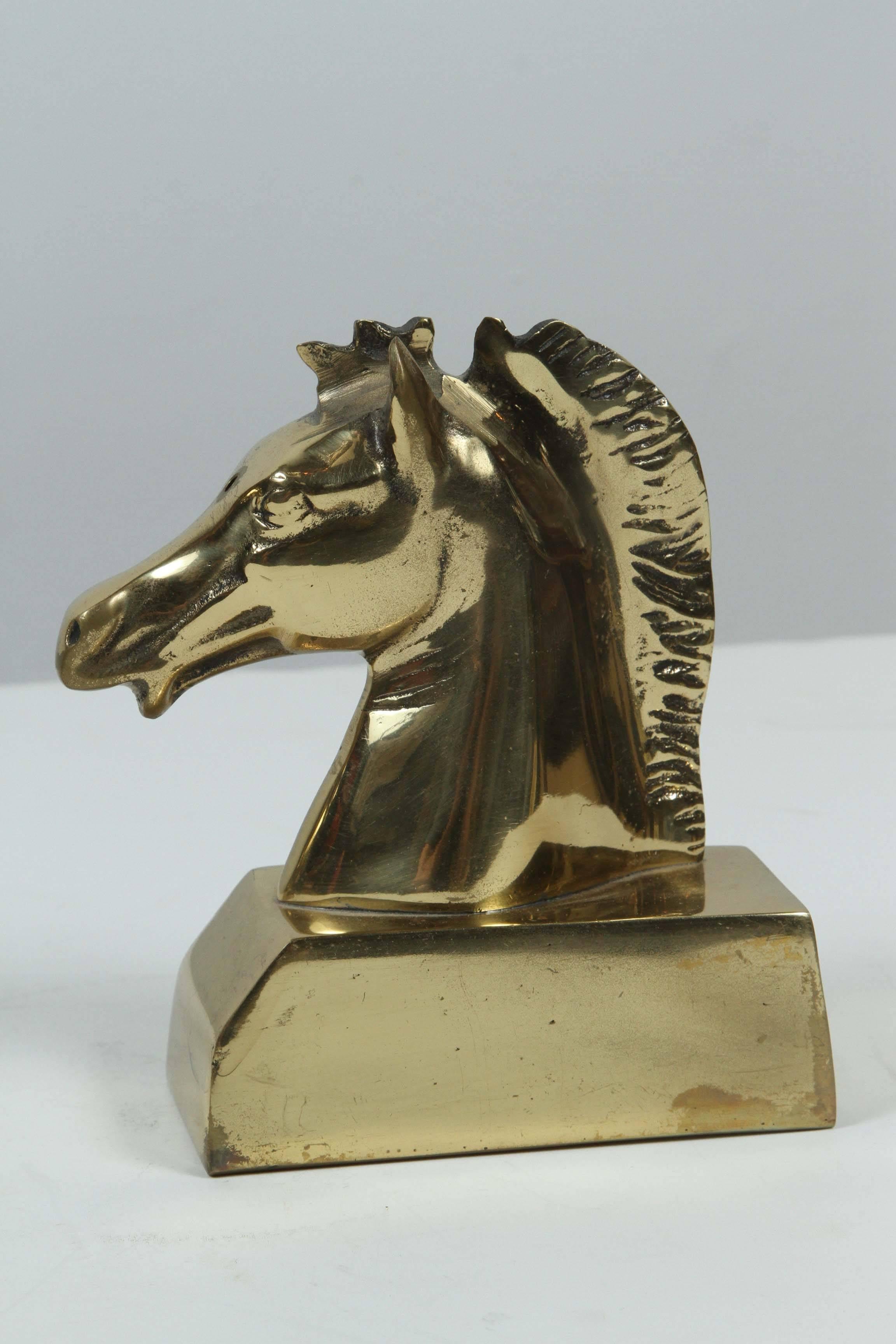 Modern Polished Brass Horse Heads Bookends Paperweights