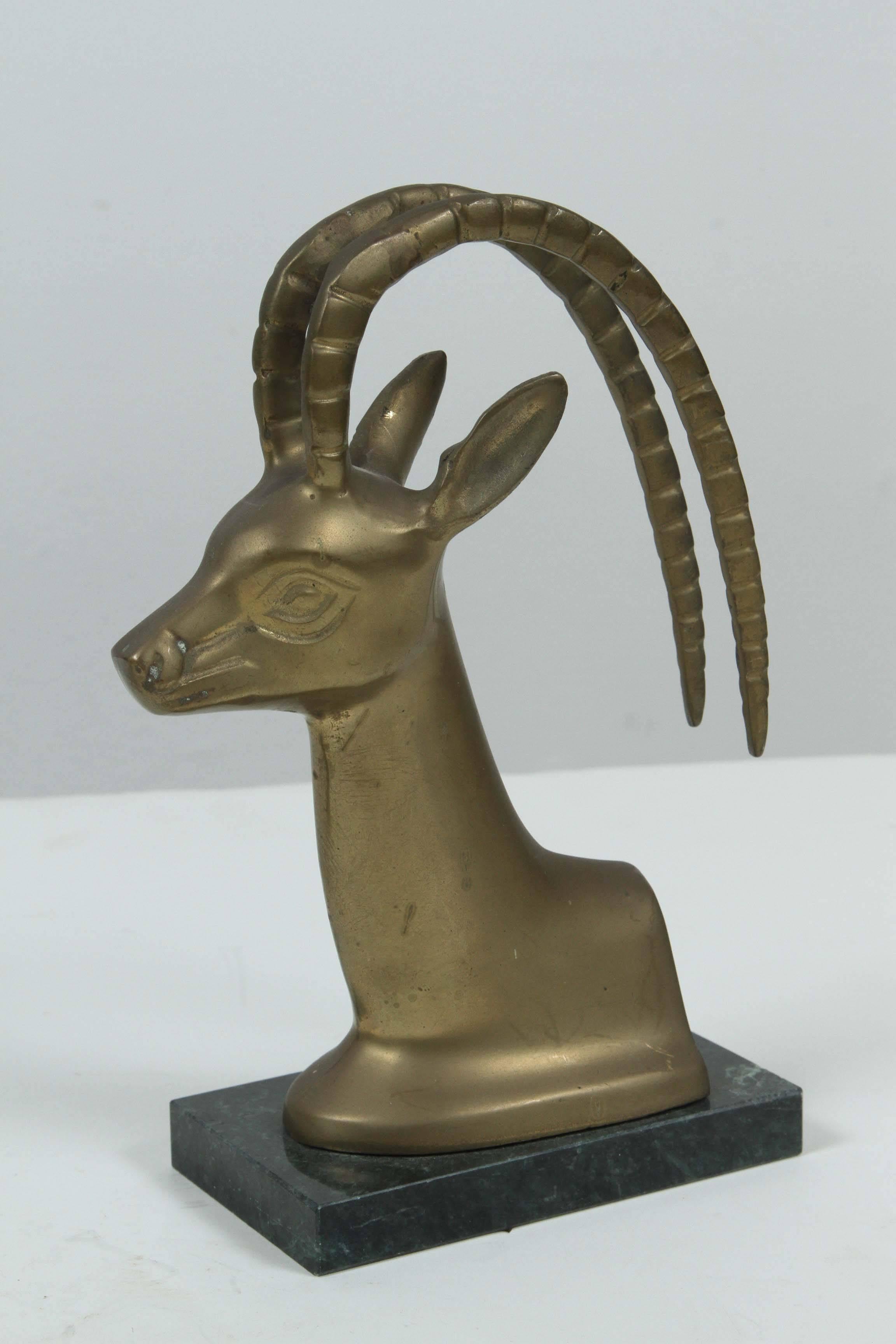 American Set of Vintage Brass on Marble Antelope Bookends