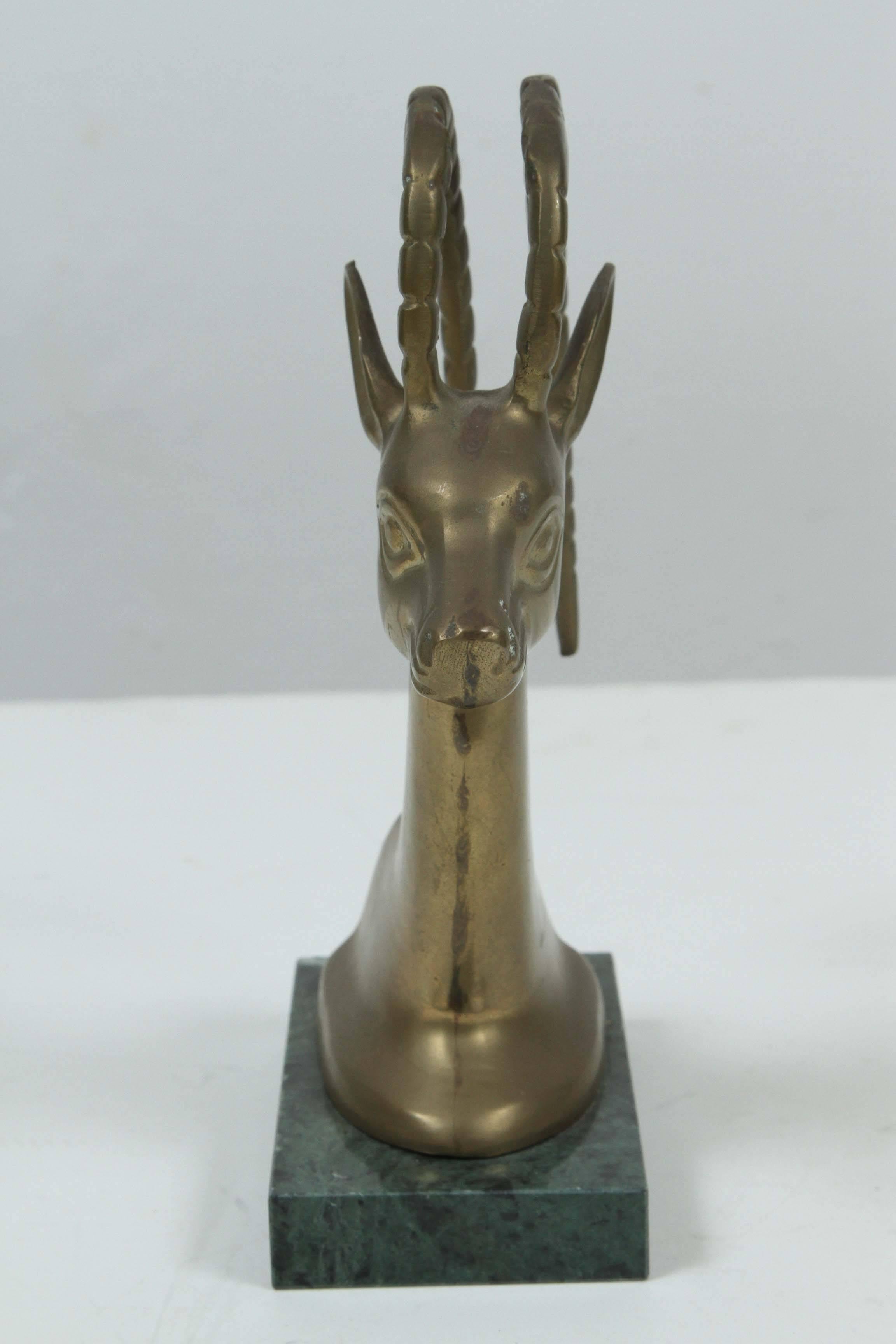 Set of Vintage Brass on Marble Antelope Bookends In Good Condition In North Hollywood, CA