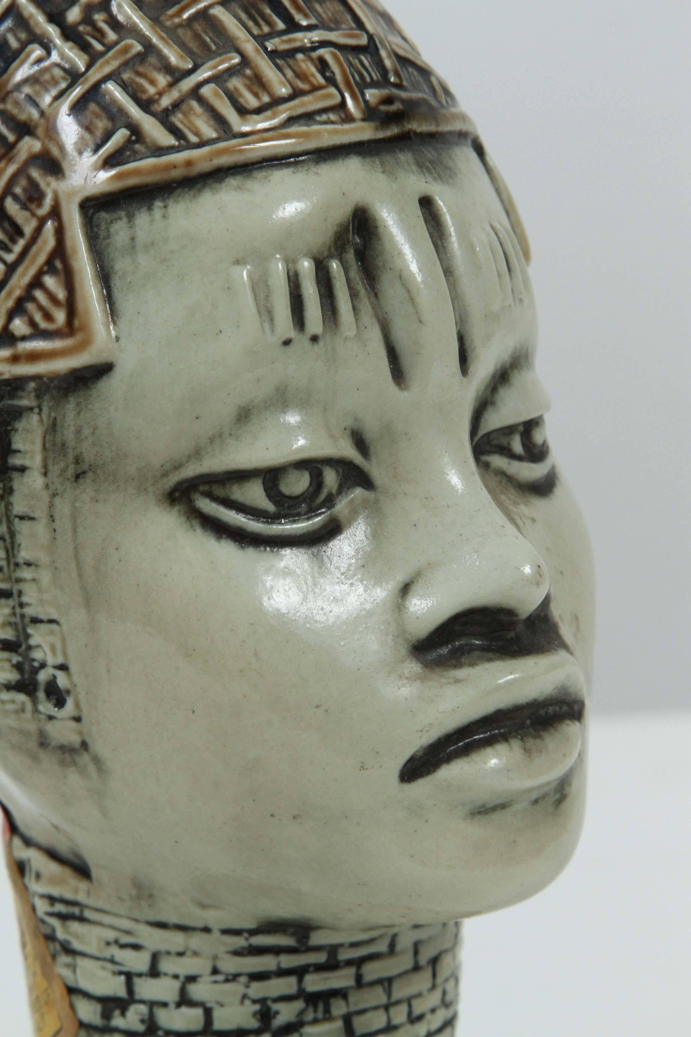 Hand-Crafted African Benin Queen Mother Commemorative Ceramic Head by the Edo people