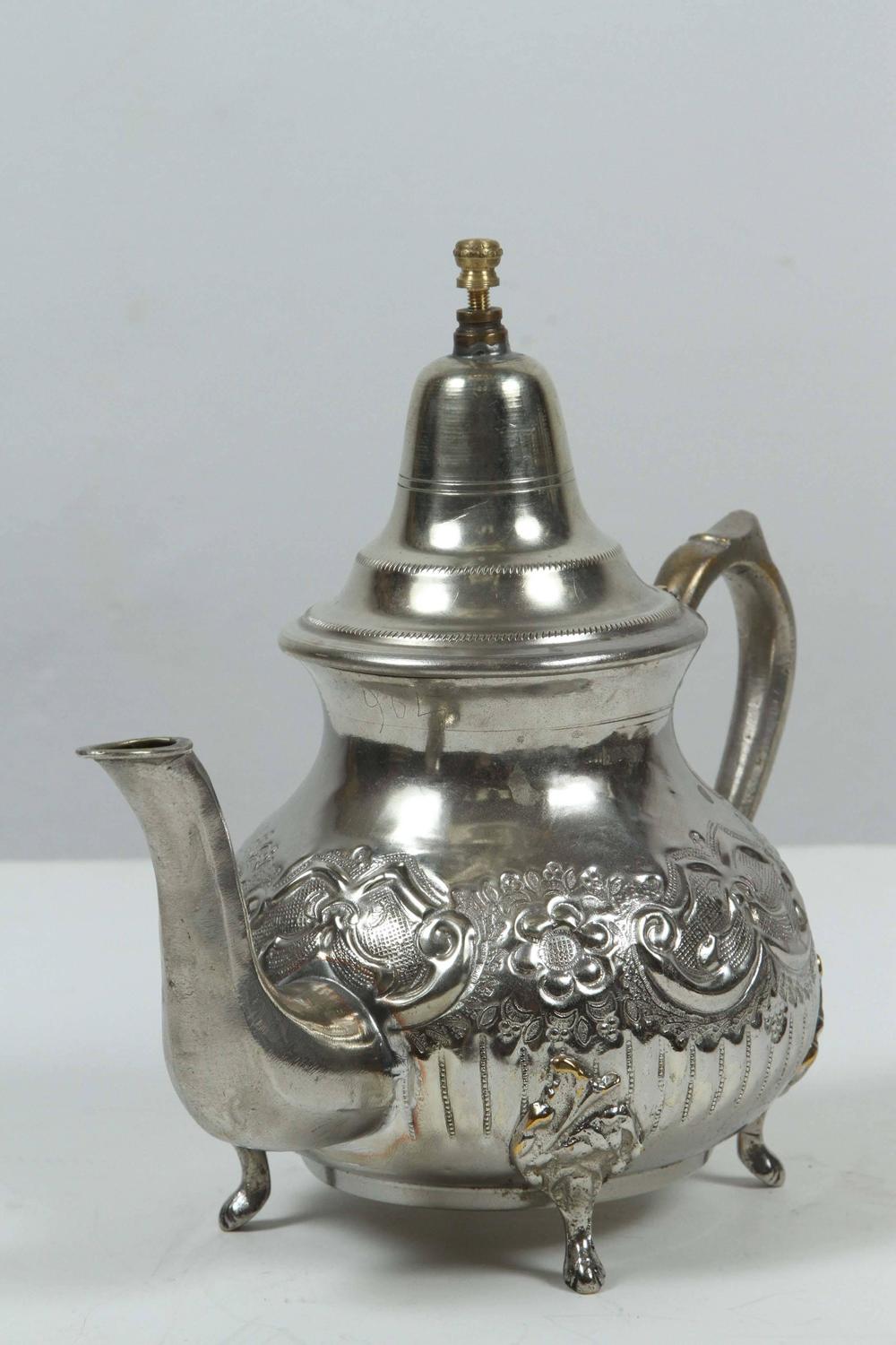 Moroccan Silver Plated Tea Pot For Sale at 1stdibs