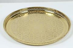 Moroccan Moorish Polished Round Brass Tray