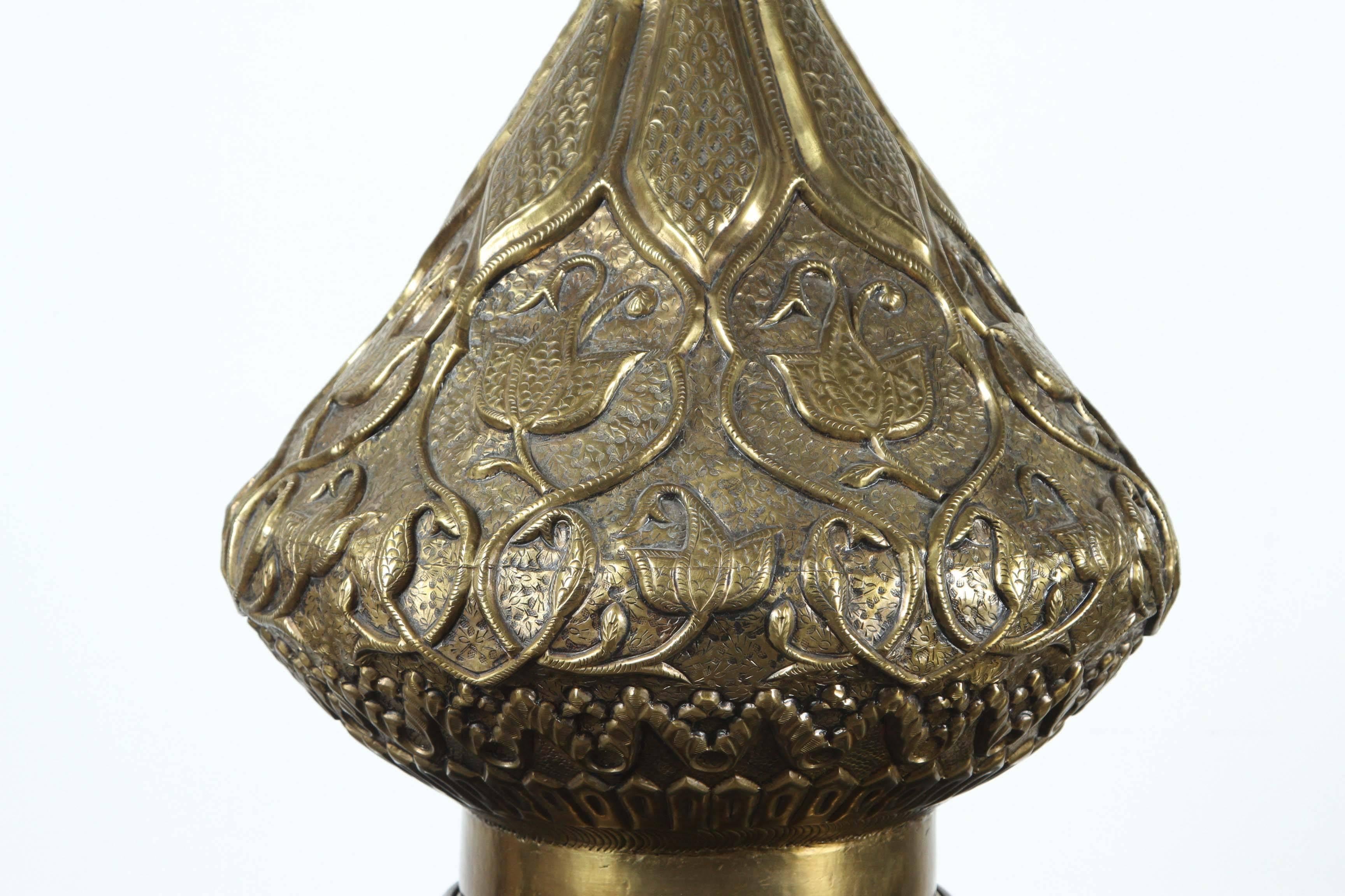 Anglo-Indian Moorish Indo Persian Brass Table Lamp