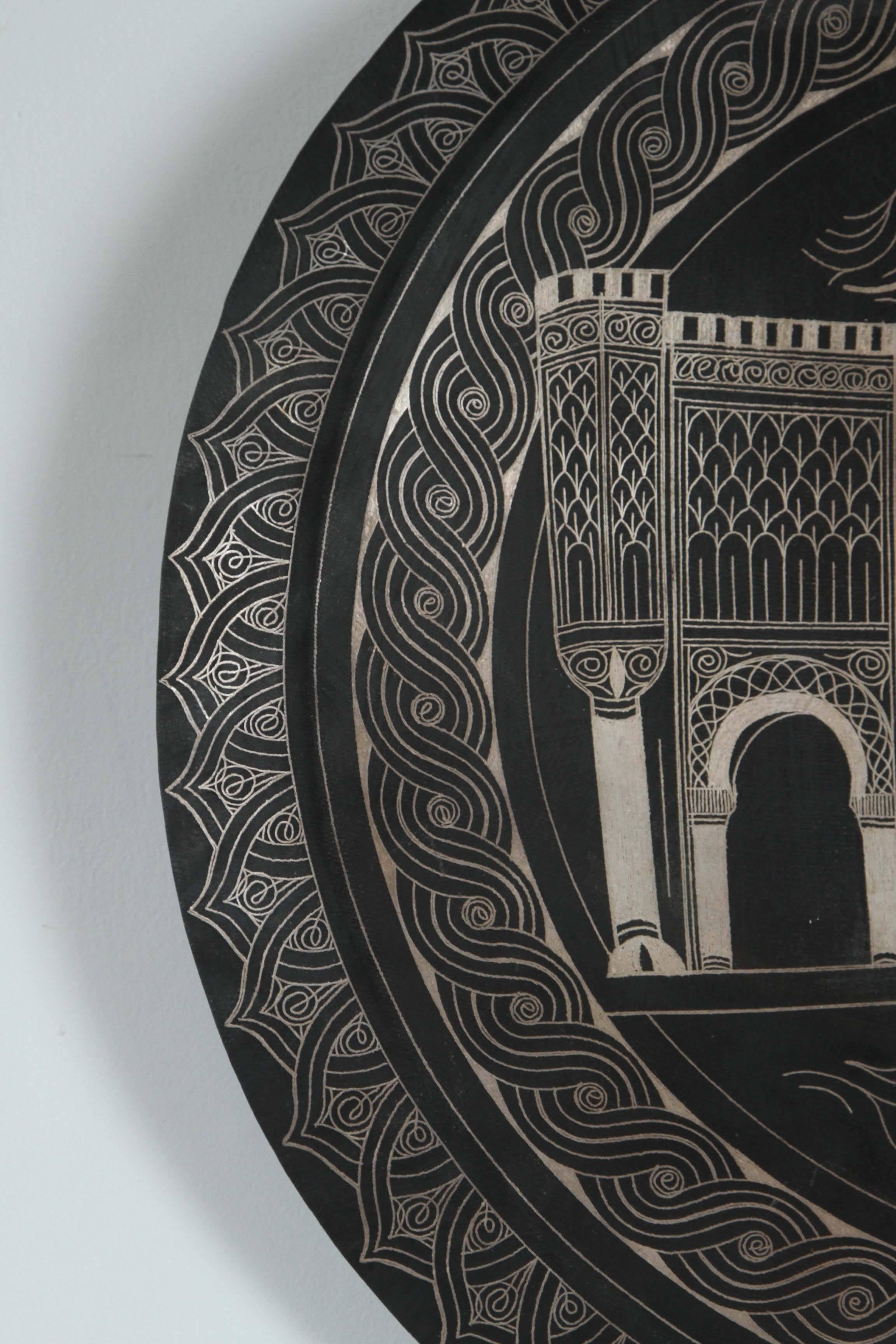 Bandeja marroquí colgante de metal negro de Meknes Morisco en venta
