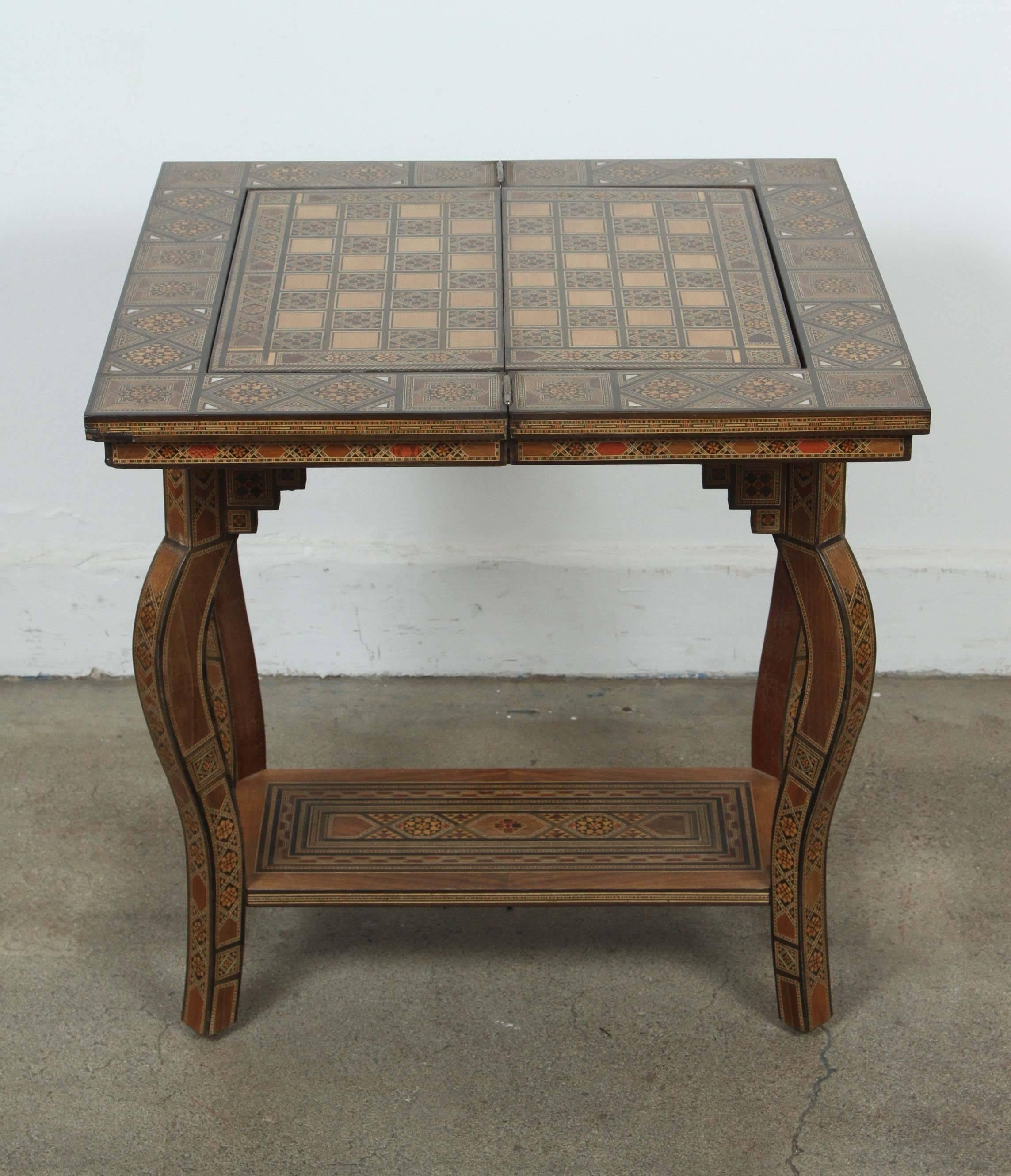 Syrian Inlaid Marquetry Game Table In Good Condition In North Hollywood, CA