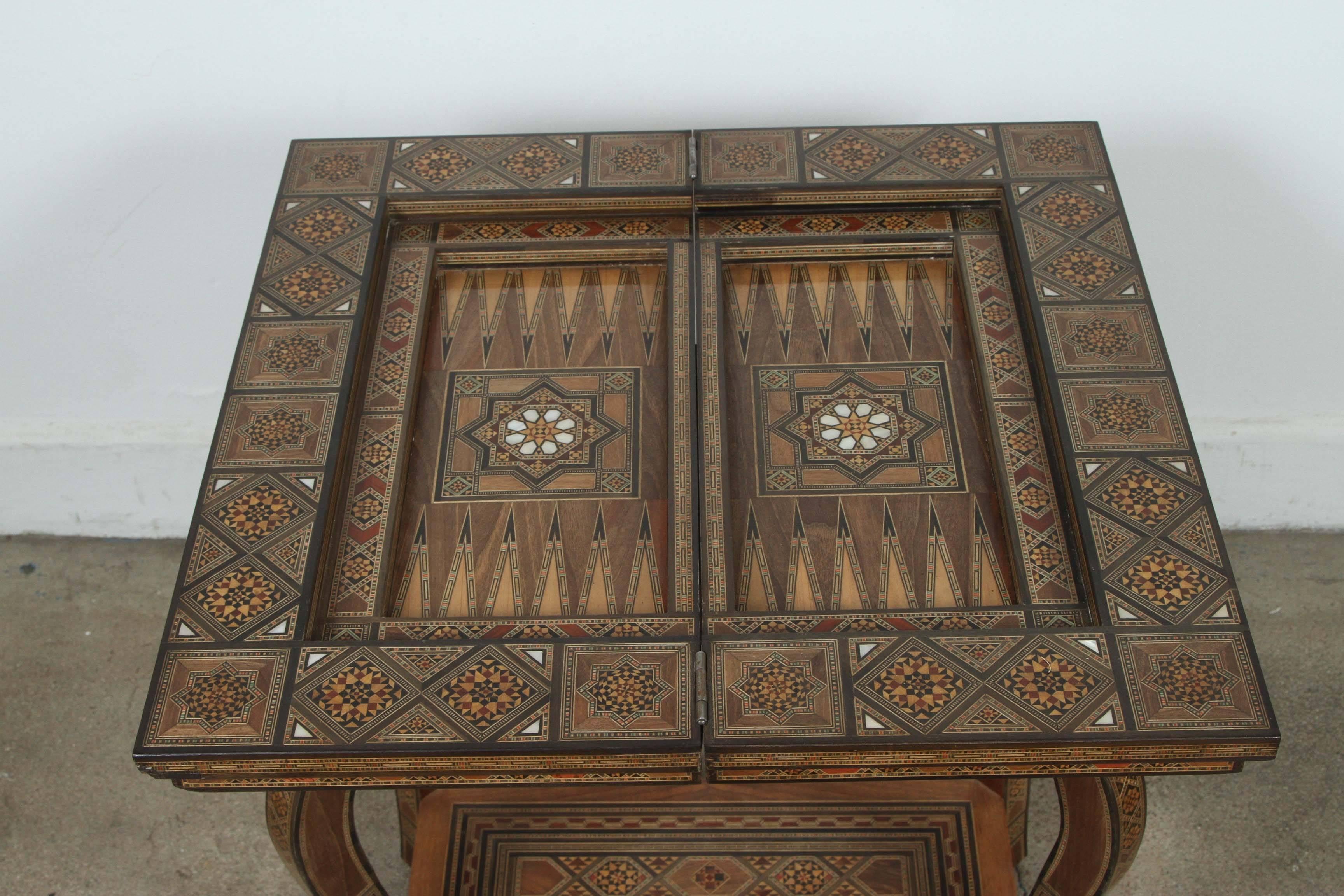 Wood Syrian Inlaid Marquetry Game Table