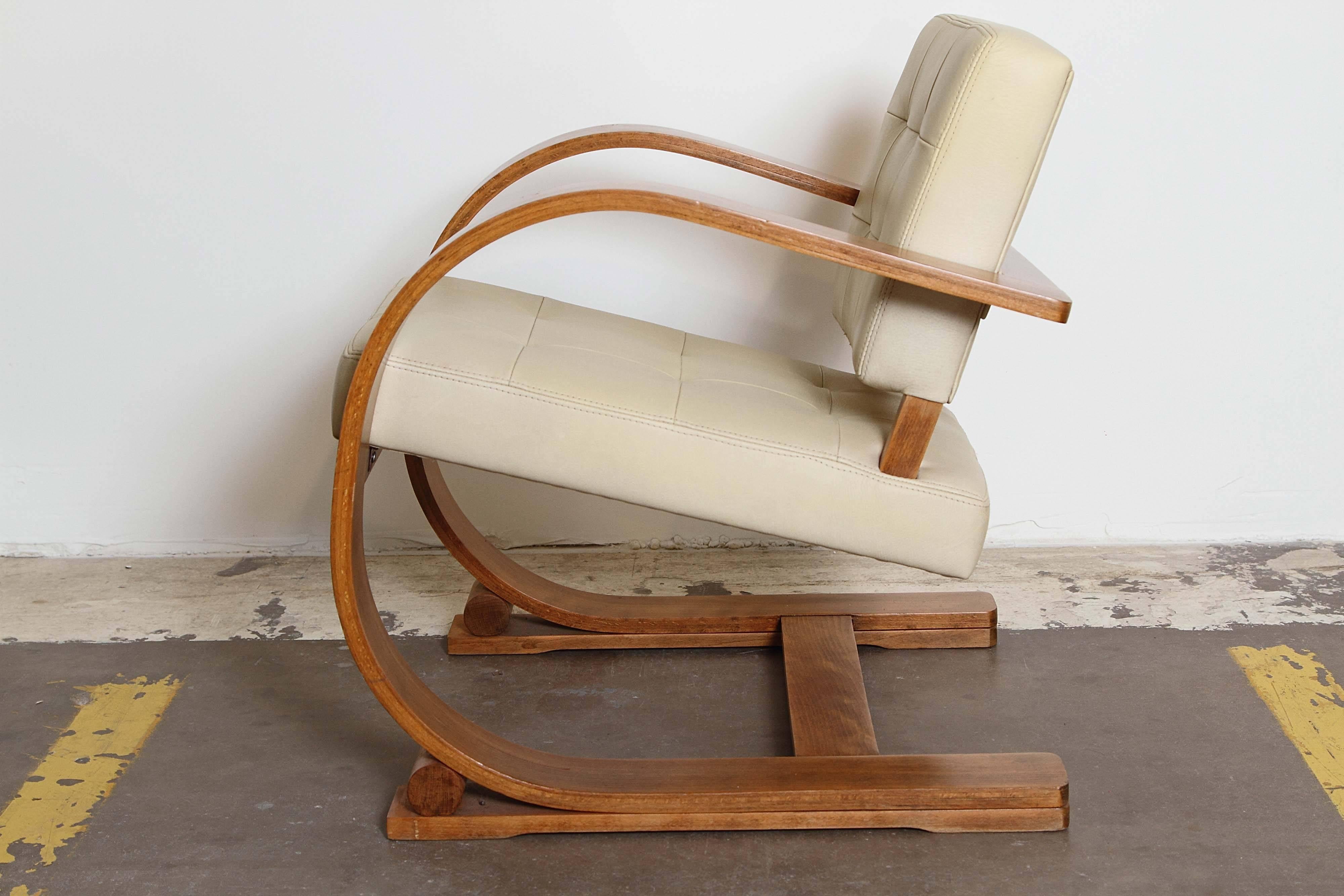 Unknown Streamline Art Deco Cantilevered Bentwood Modernist Lounge Chair