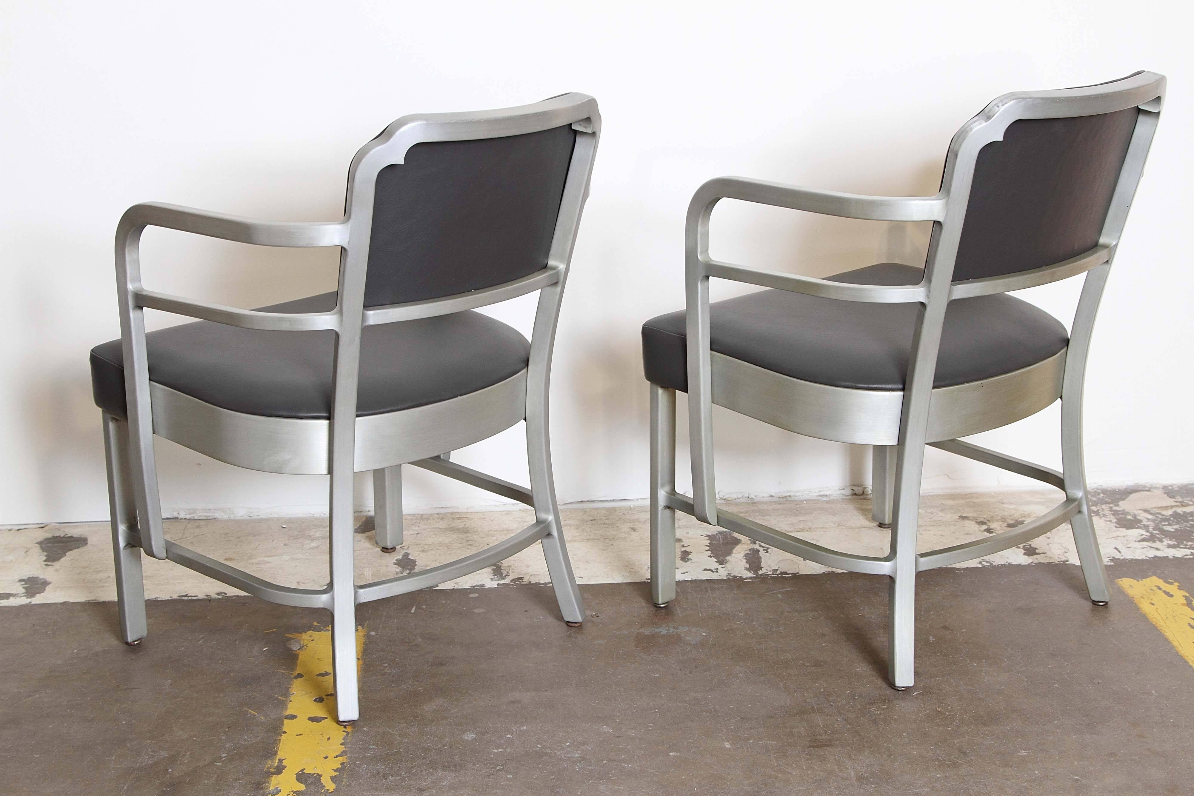 Machine Age Art Deco GoodForm Armchairs Brushed Aluminum, Leather  In Good Condition In Dallas, TX