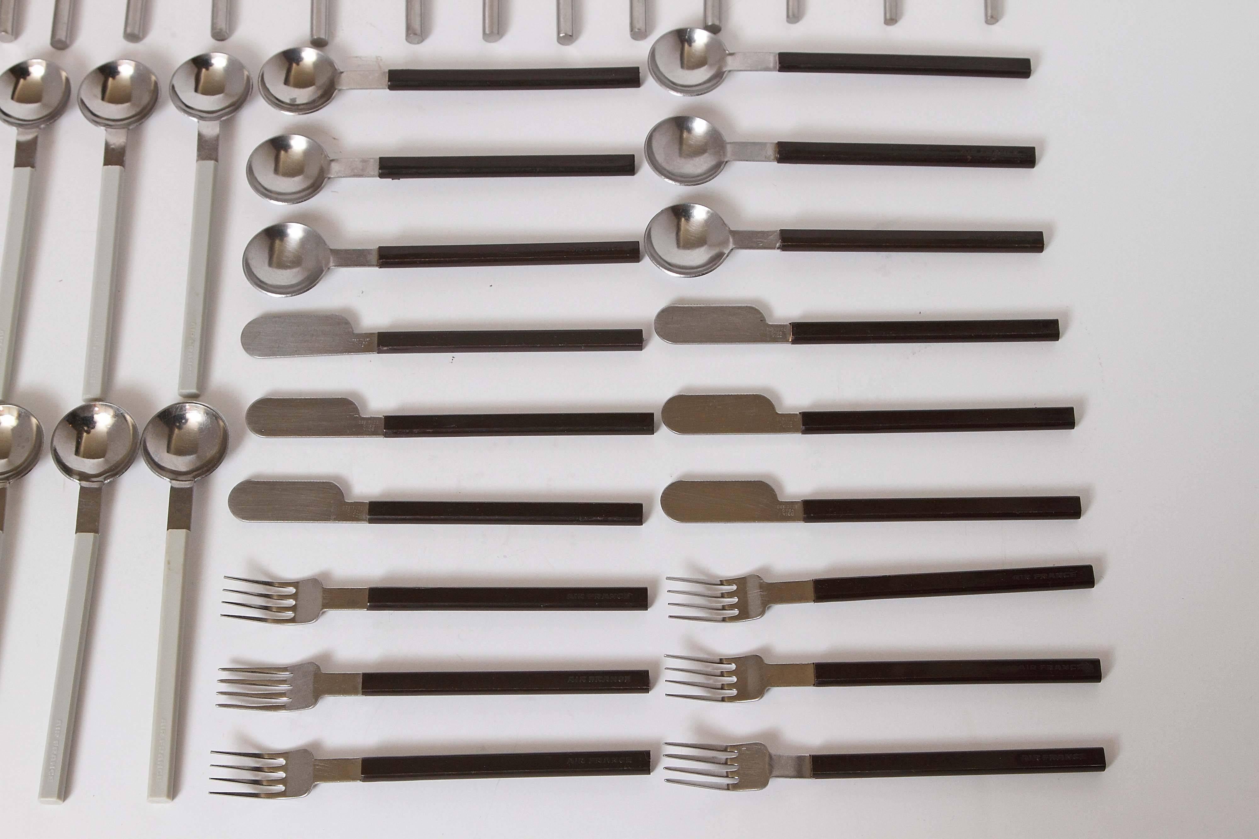 Raymond Loewy Mid Century Air France Concorde Streamline Flatware. 
Mid-century modern.   Post machine age / art deco ICONIC design. 

Three complete three piece services for six and in all known compositions.
18 pieces to each set, six of each