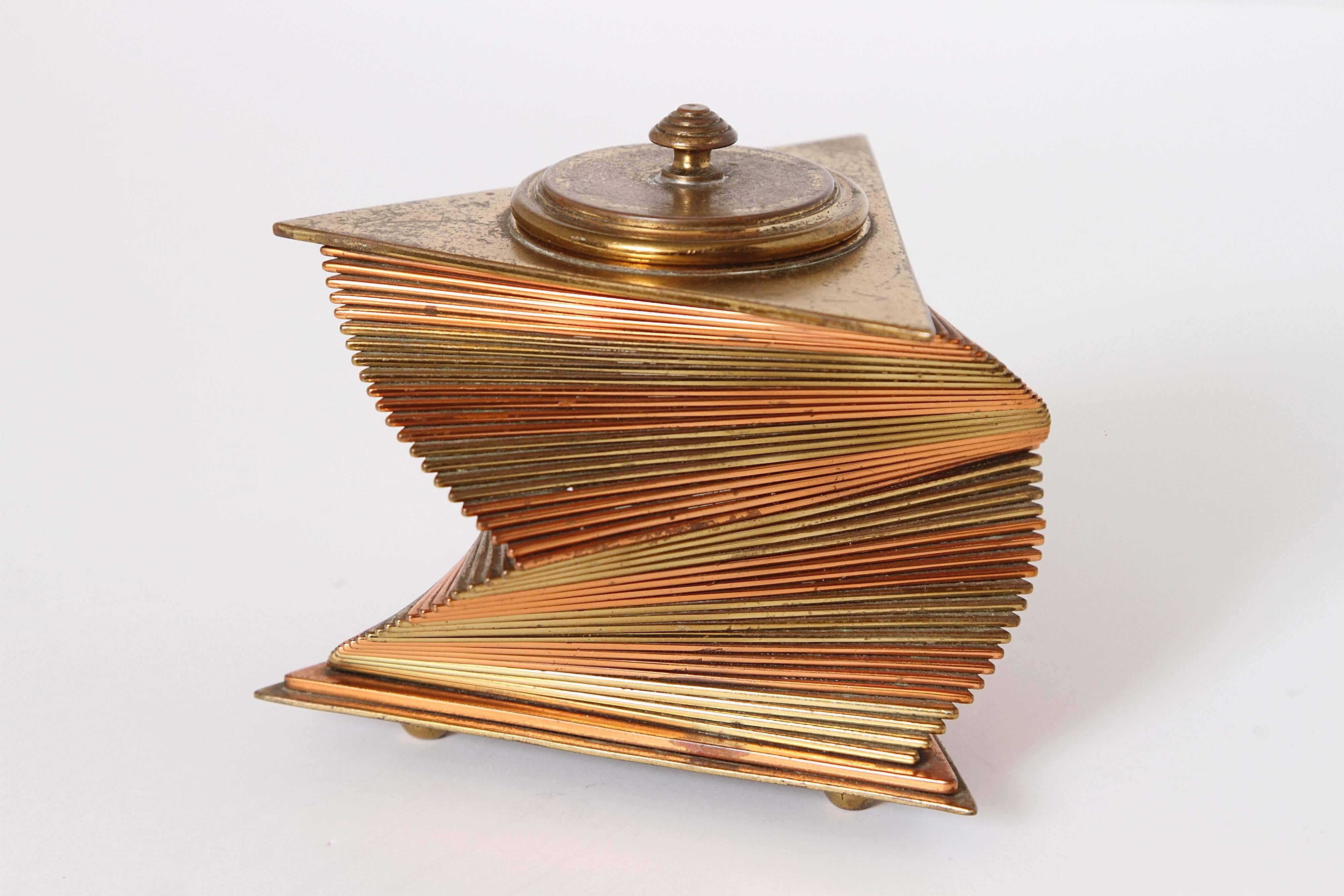 Mid-20th Century Otar Machine Age Art Deco Mixed-Metal Lidded Box, Brass and Copper