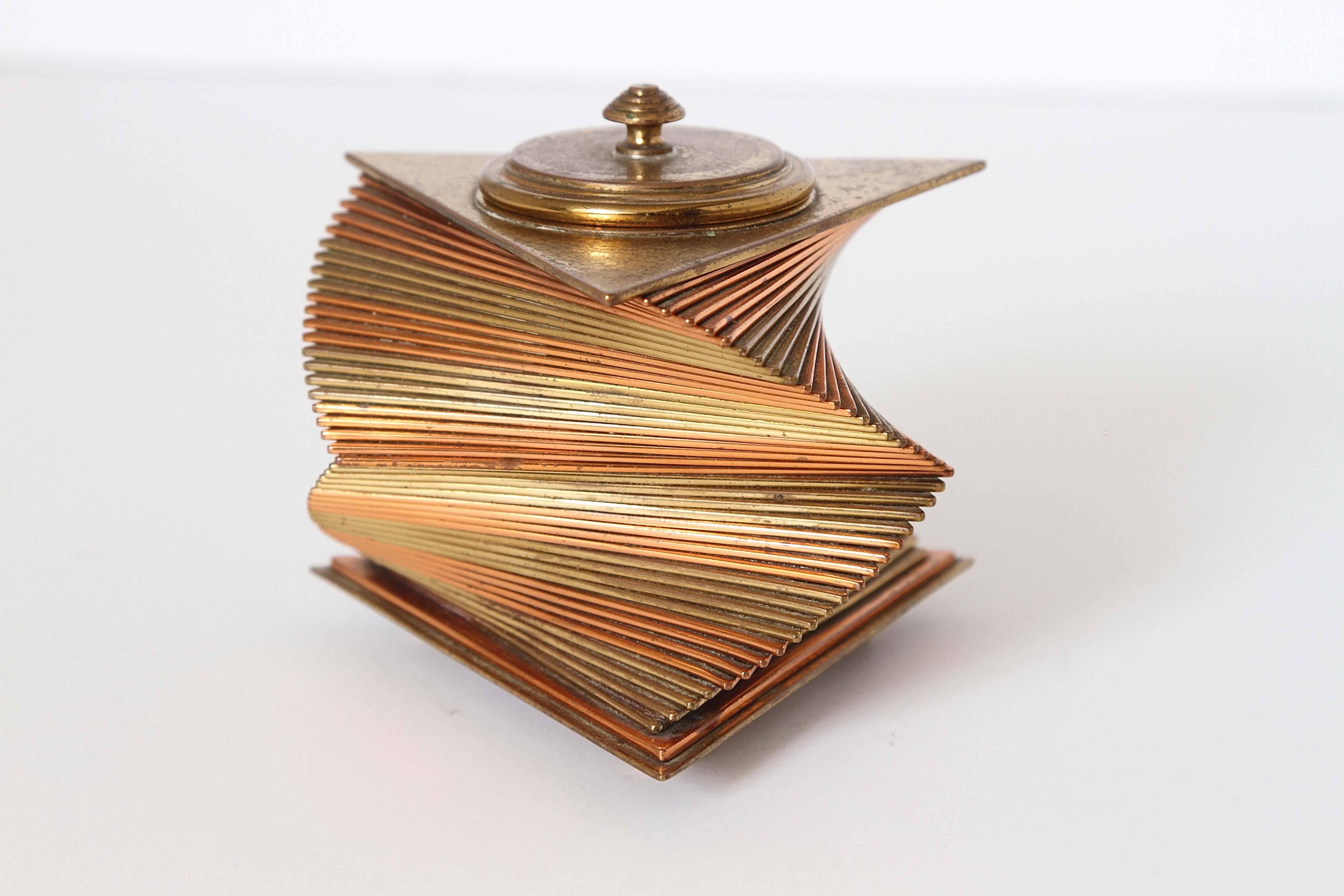 American Otar Machine Age Art Deco Mixed-Metal Lidded Box, Brass and Copper