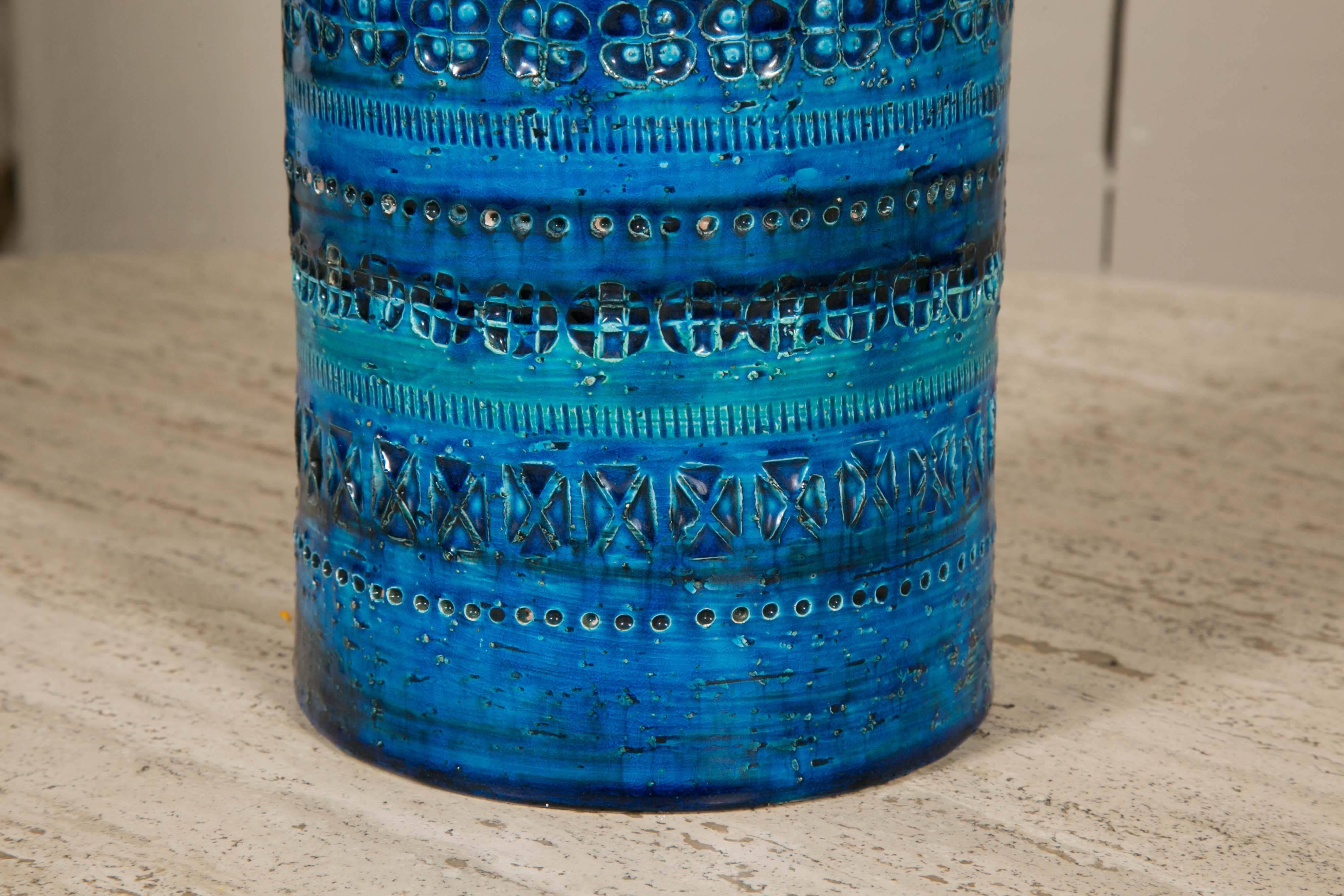 Italian Aldo Londi for Bitossi Large Ceramic Table Lamp, Rimini Blue, circa 1960 For Sale