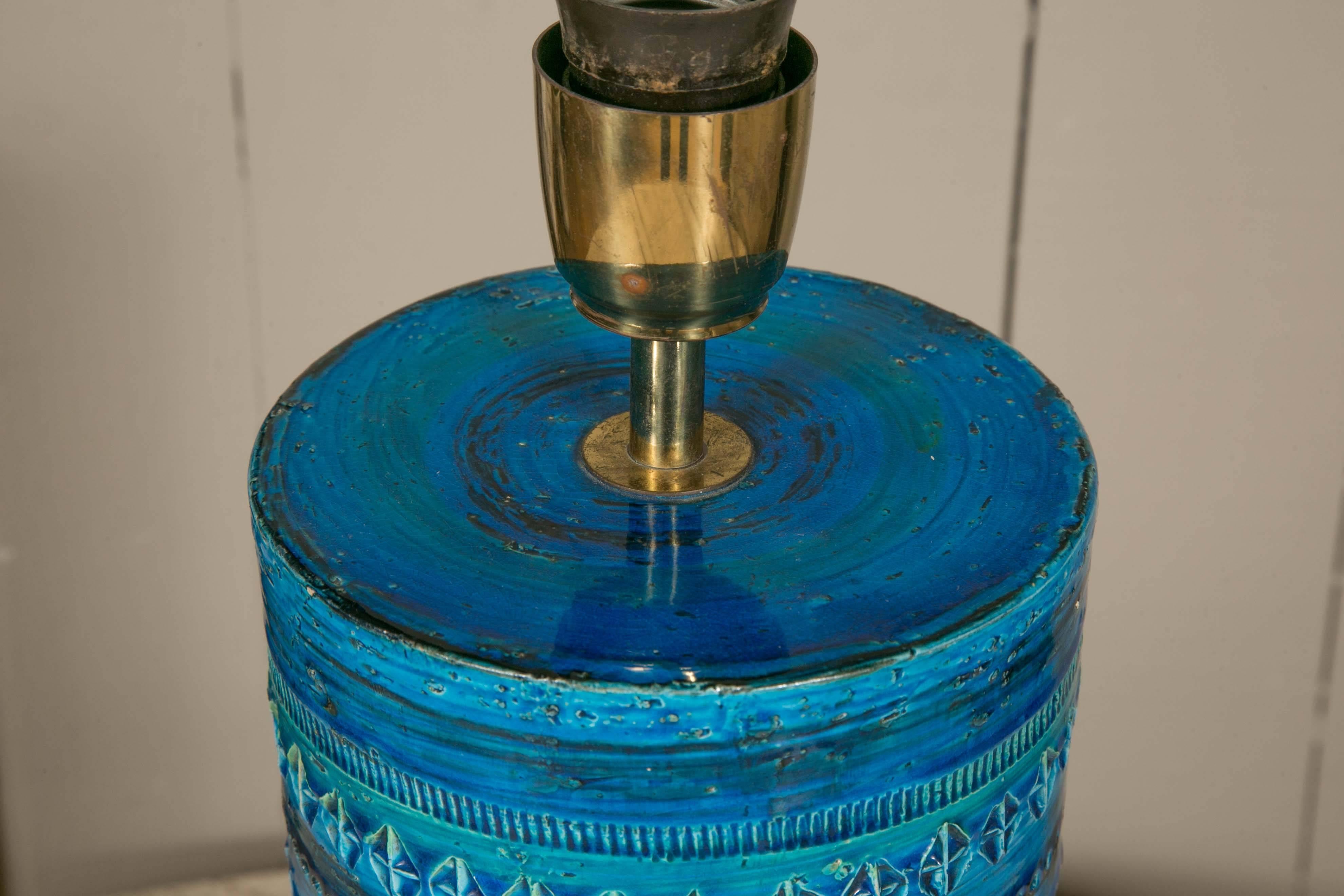Glazed Aldo Londi for Bitossi Large Ceramic Table Lamp, Rimini Blue, circa 1960 For Sale