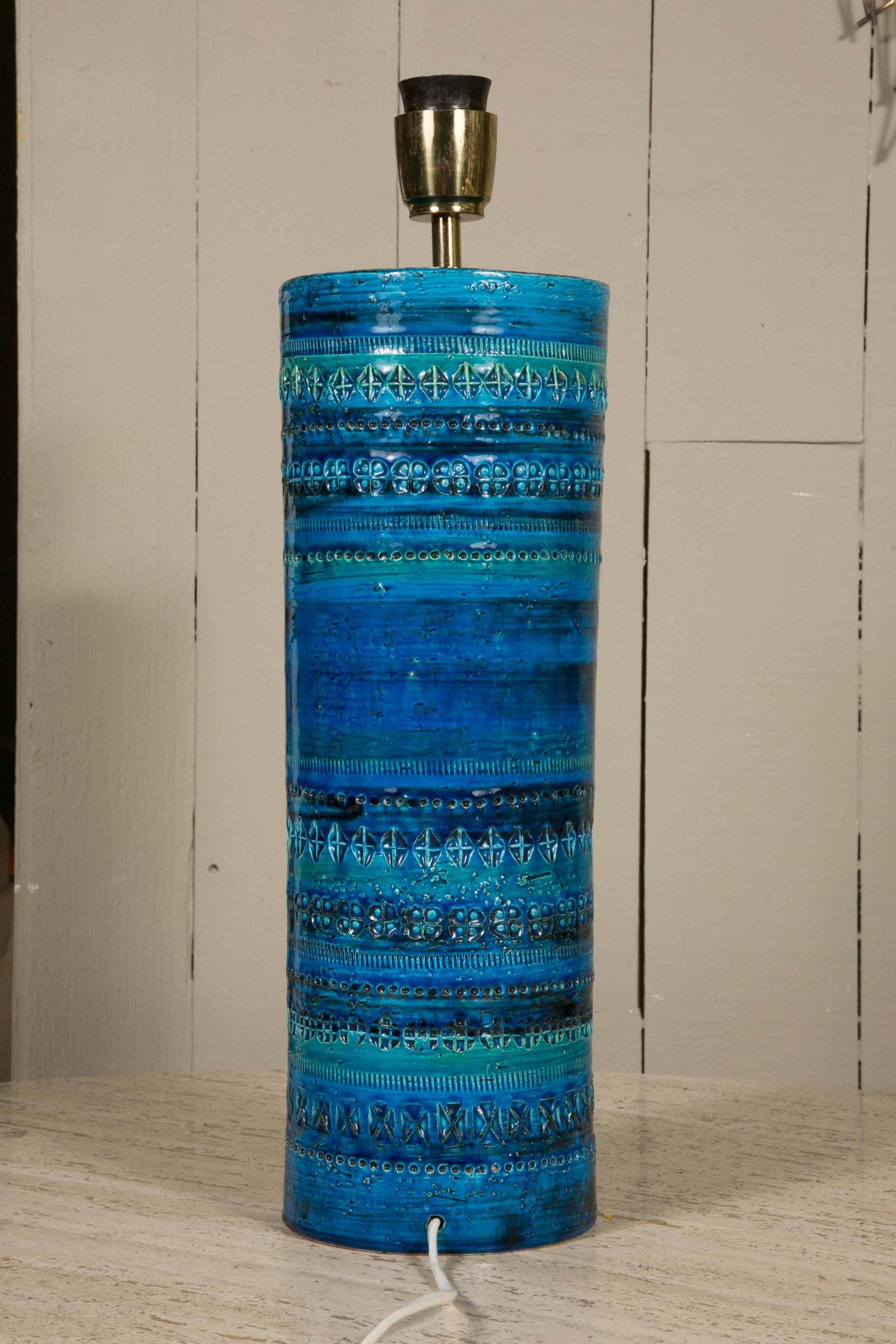Mid-20th Century Aldo Londi for Bitossi Large Ceramic Table Lamp, Rimini Blue, circa 1960 For Sale