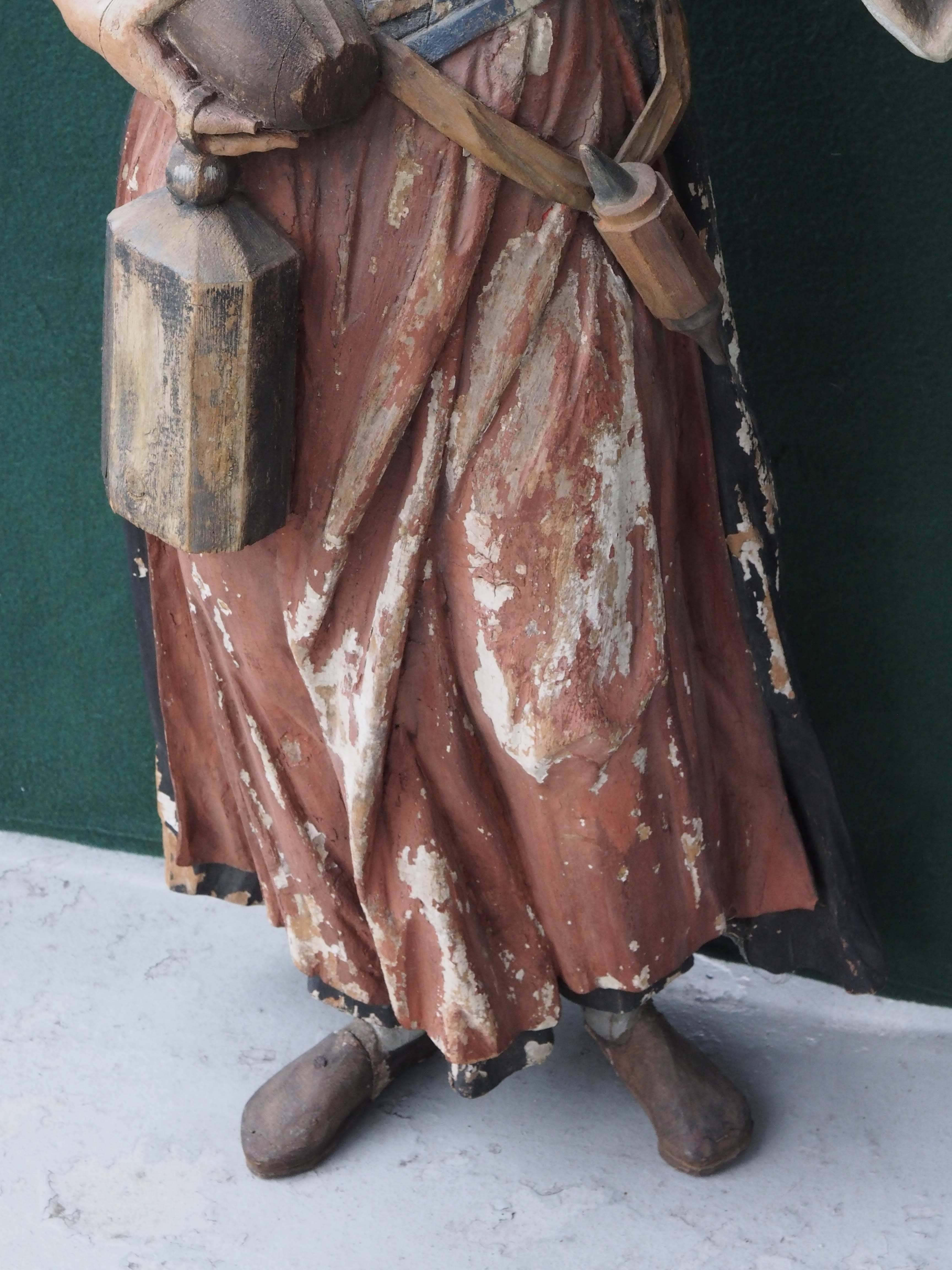 19th Century Polychromed Carved Wood Statue of Woman 2