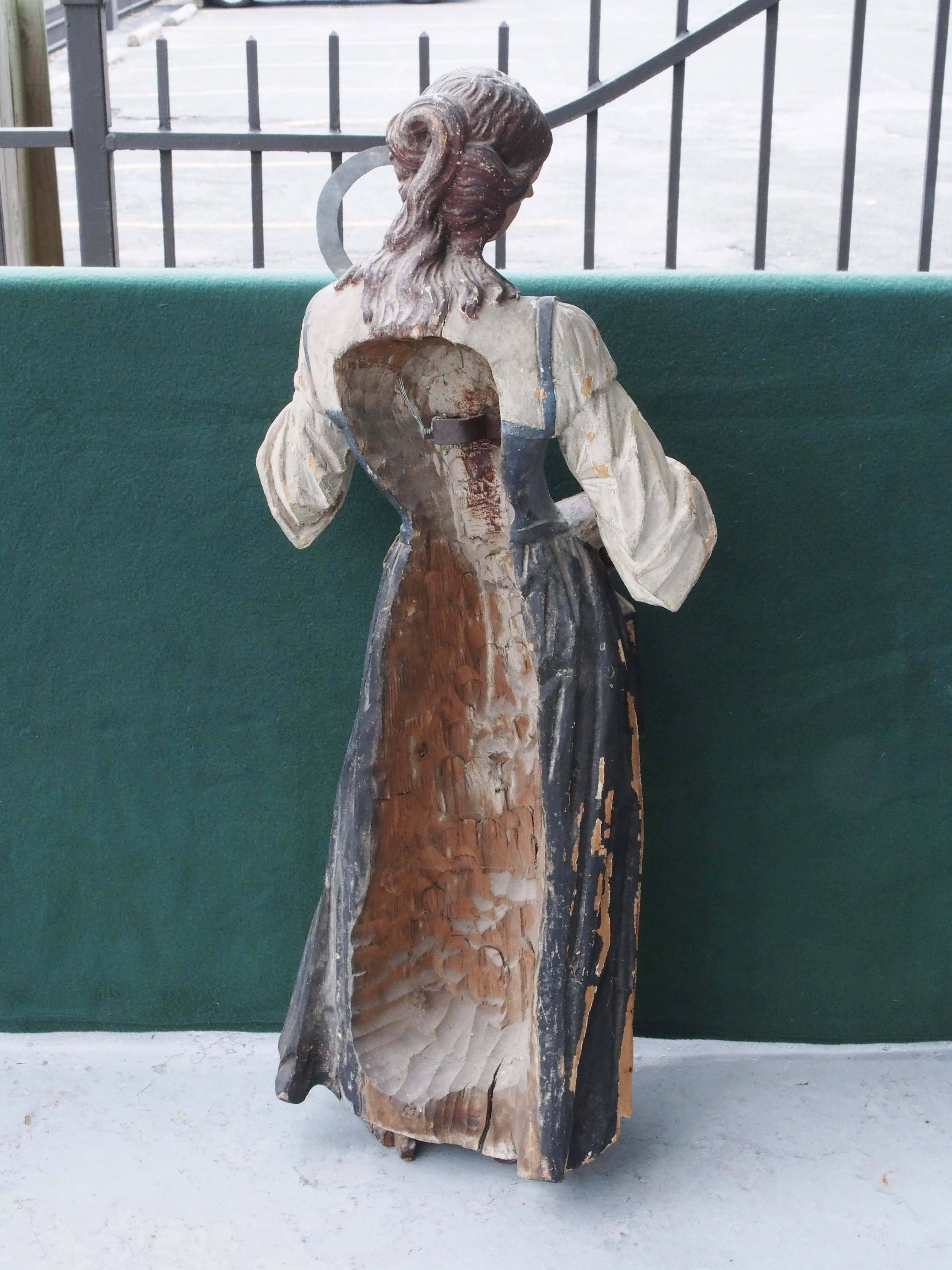 19th Century Polychromed Carved Wood Statue of Woman 3