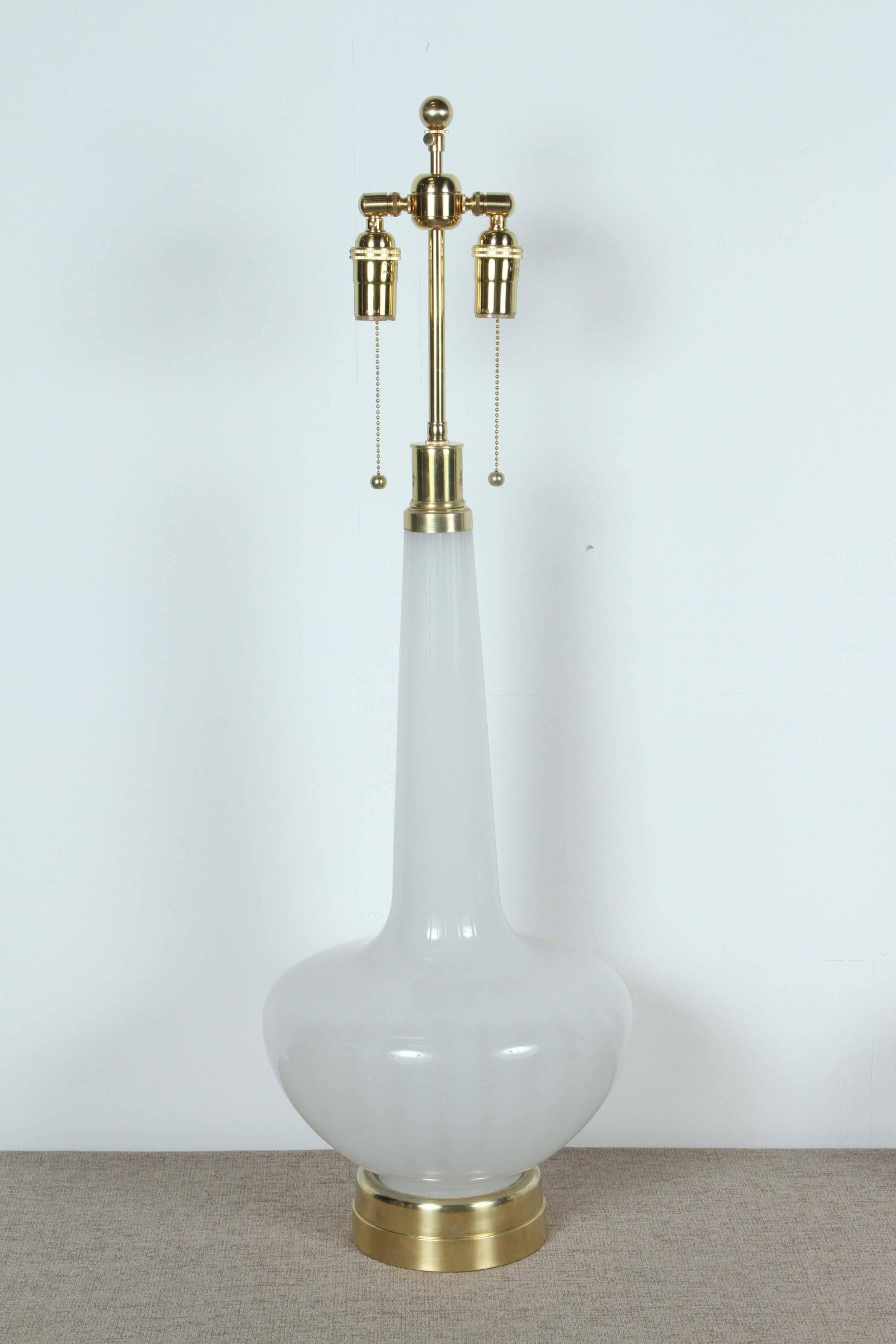 Italian Pair of Large White Murano Glass Lamps